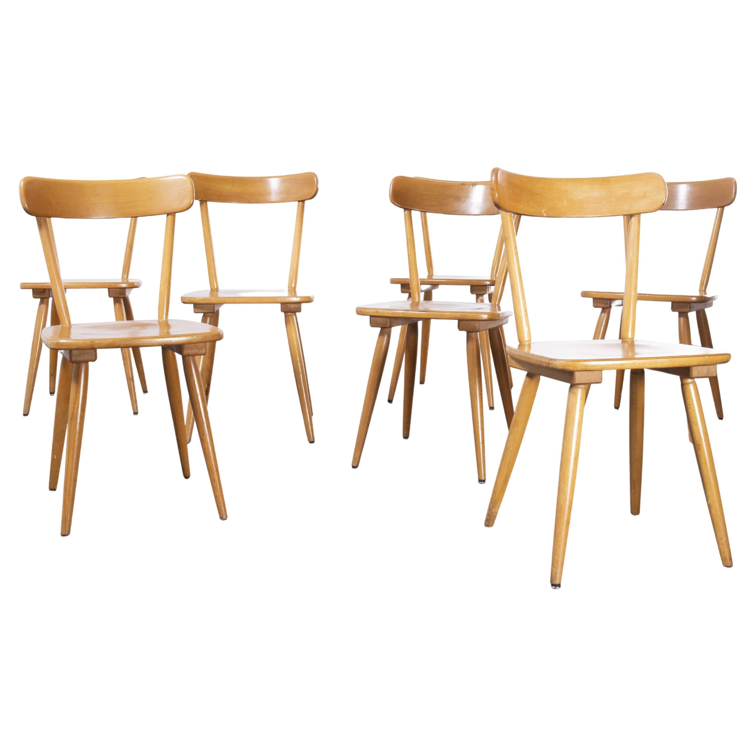 1950's French Beech Simple Back Dining Chairs, Set of Seven For Sale