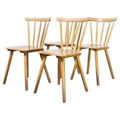 1950's French Beech Stick Back Dining Chairs, Set of Four