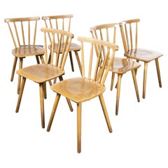 1950's French Beech Stick Back Dining Chairs, Set of Six