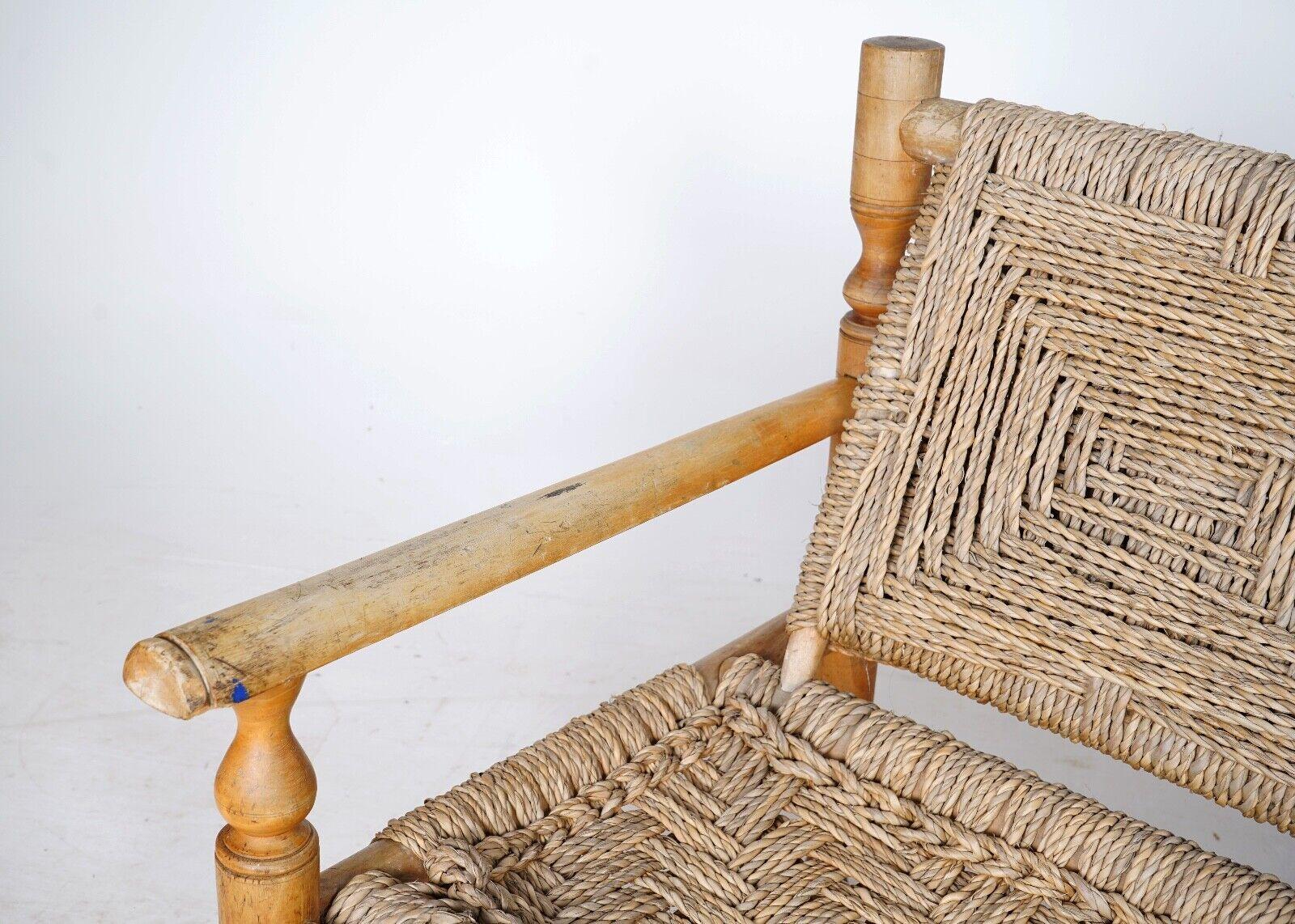 1950's French Bench by Adrien Audoux and Frida Minnet - Hemp Rope Seat  6