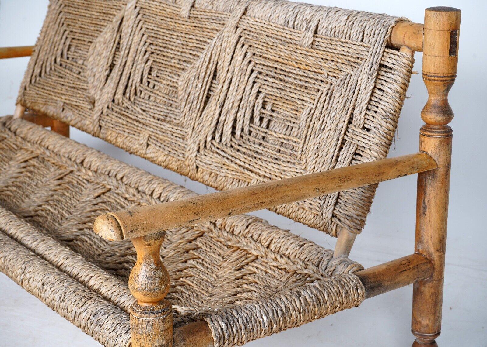 1950's French Bench by Adrien Audoux and Frida Minnet - Hemp Rope Seat  7