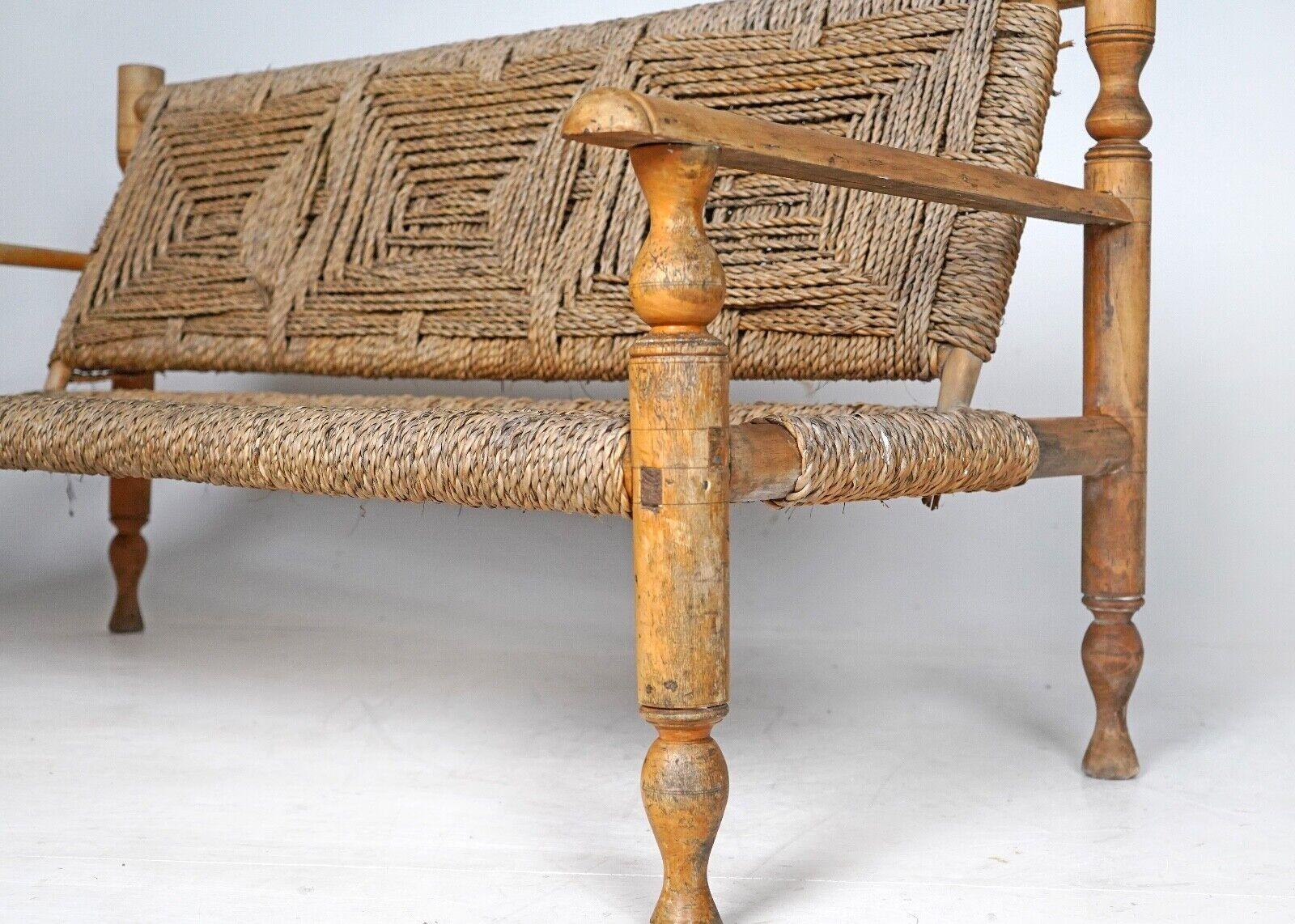 1950's French Bench by Adrien Audoux and Frida Minnet - Hemp Rope Seat  8