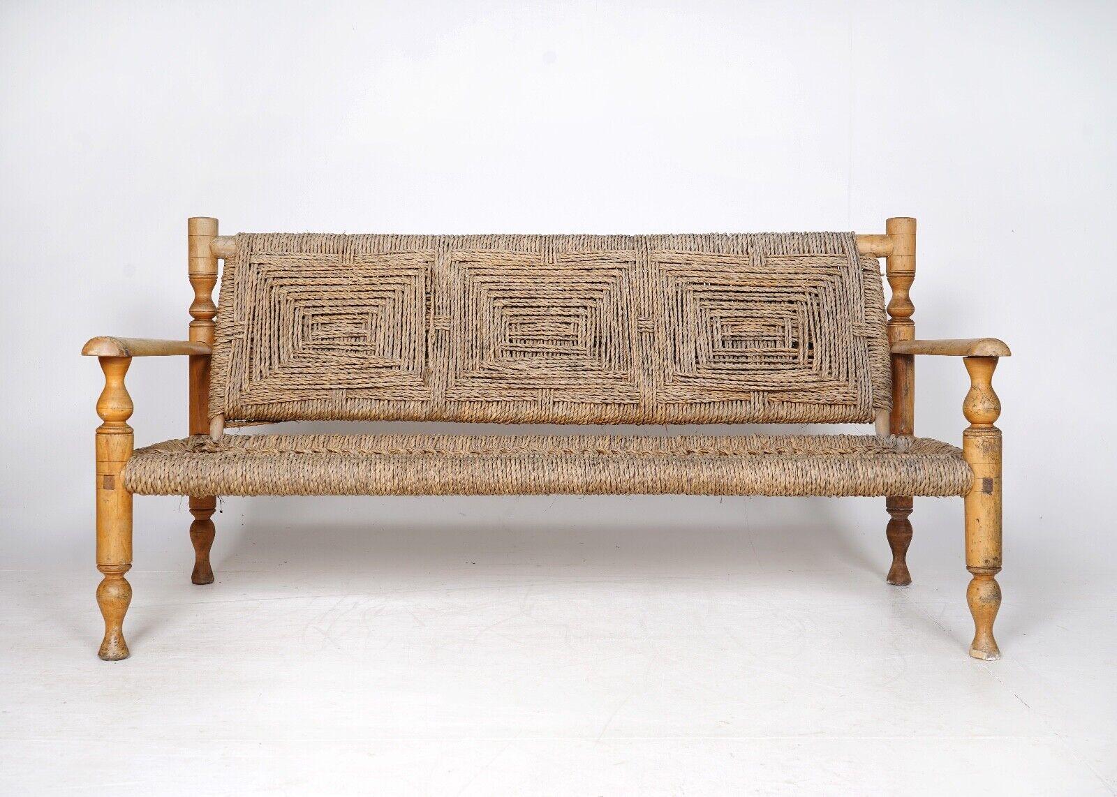 Mid-Century Modern 1950's French Bench by Adrien Audoux and Frida Minnet - Hemp Rope Seat 