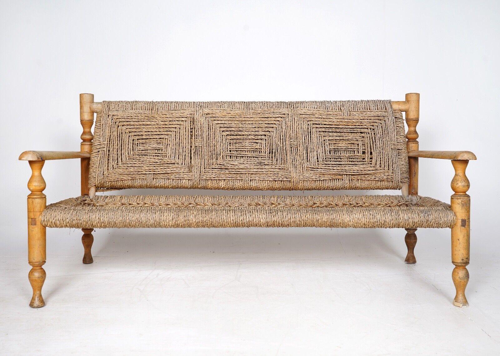 1950's French Bench by Adrien Audoux and Frida Minnet - Hemp Rope Seat  In Good Condition In Dorchester, GB