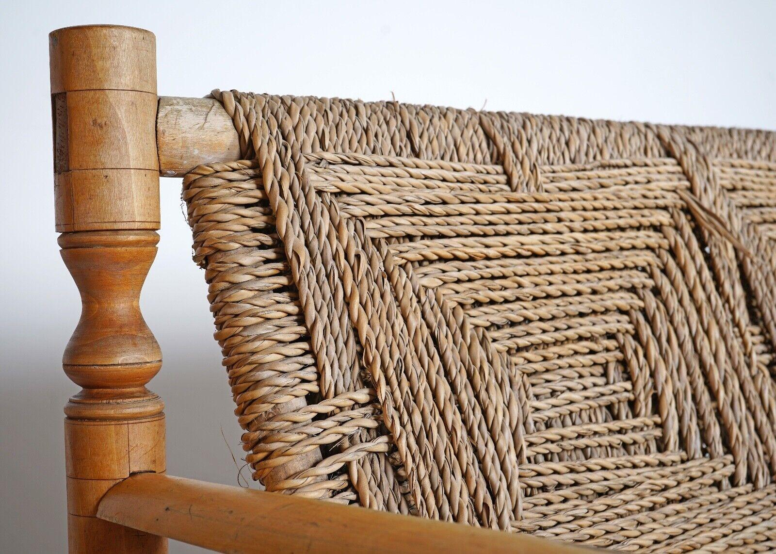 Rush 1950's French Bench by Adrien Audoux and Frida Minnet - Hemp Rope Seat 