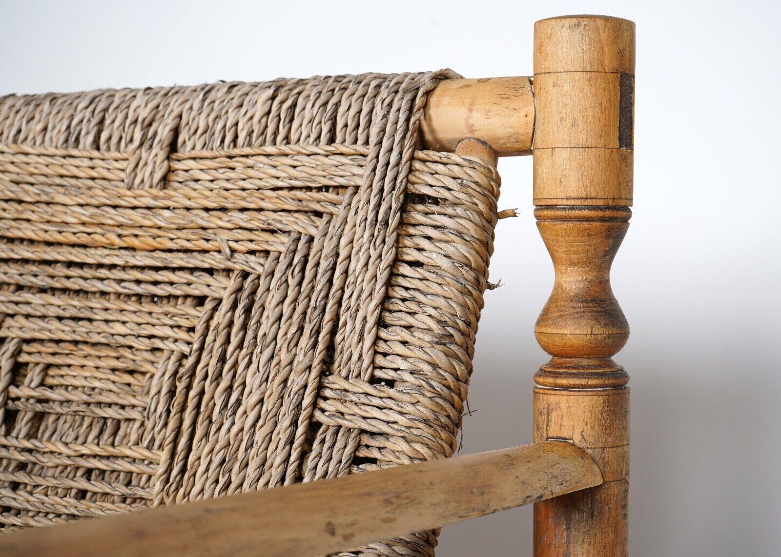 1950's French Bench by Adrien Audoux and Frida Minnet - Hemp Rope Seat  1