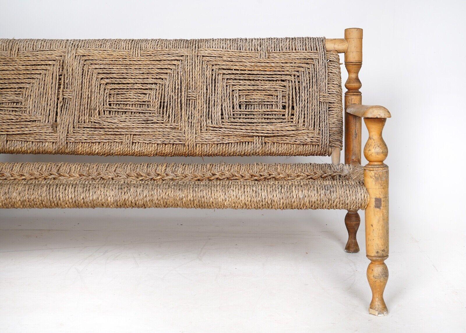 1950's French Bench by Adrien Audoux and Frida Minnet - Hemp Rope Seat  2