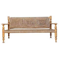 1950's French Bench by Adrien Audoux and Frida Minnet - Hemp Rope Seat 