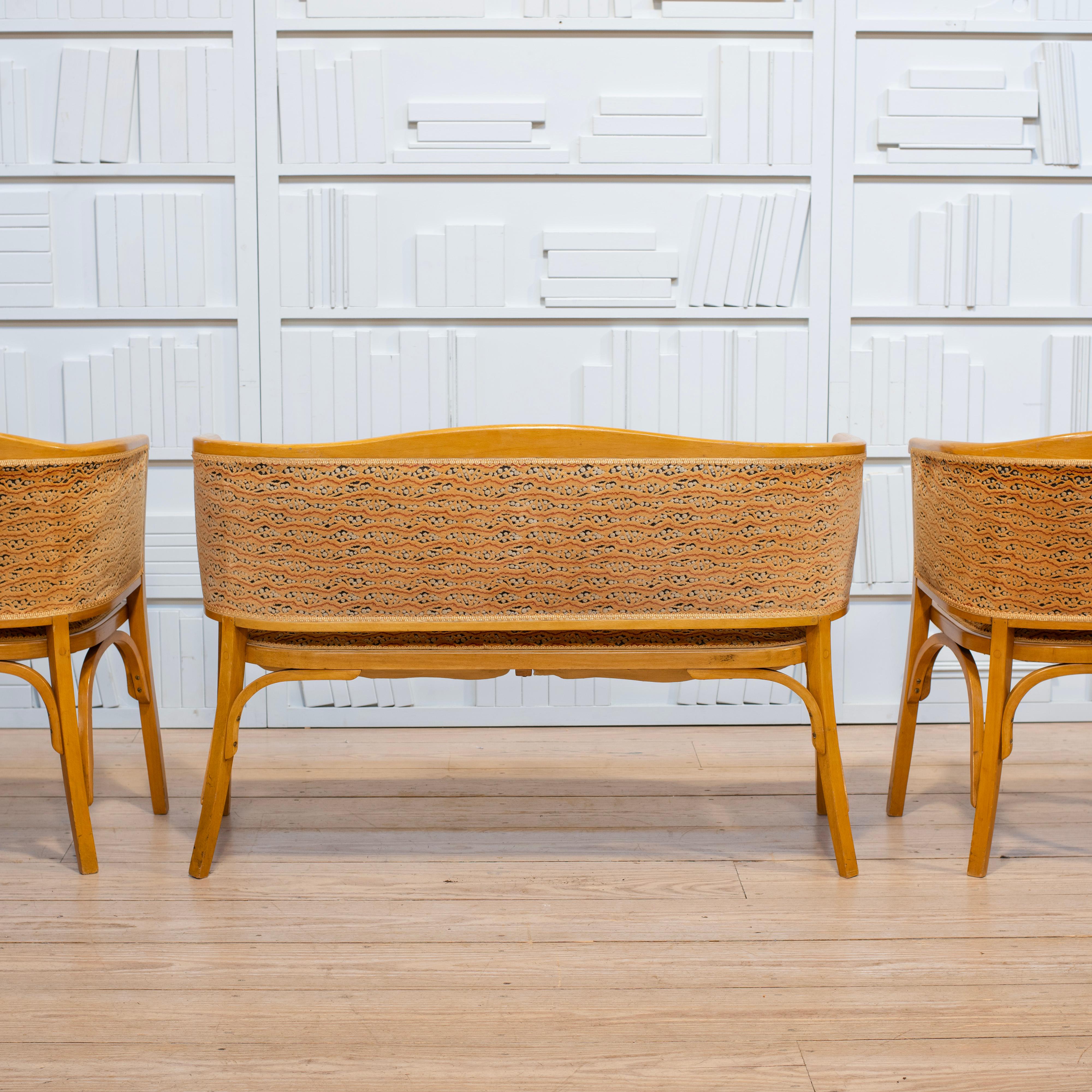 Fruitiers Canapé et chaises en bois courbé français des années 1950 par Baumann, Colombier Fontaine en vente
