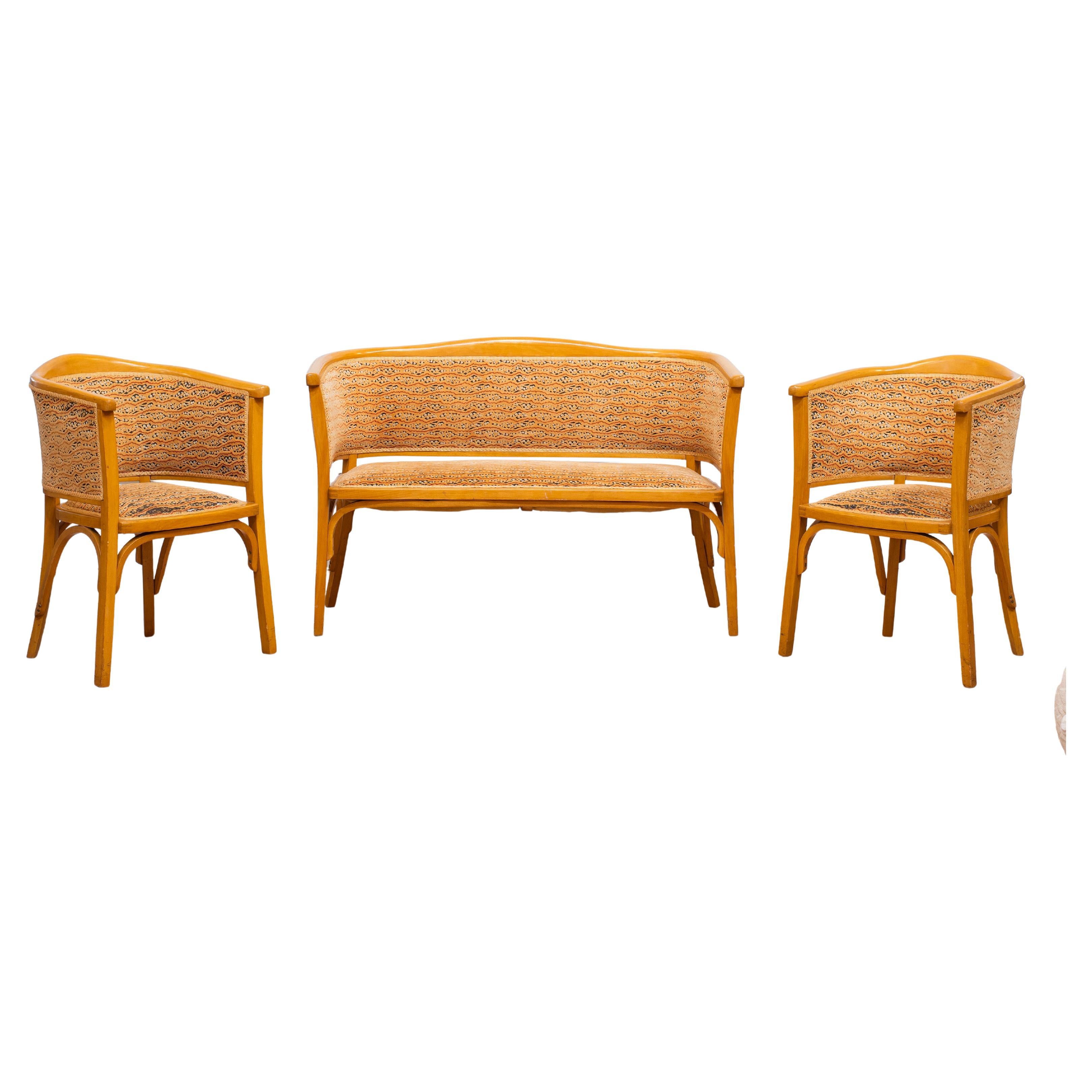 Canapé et chaises en bois courbé français des années 1950 par Baumann, Colombier Fontaine en vente