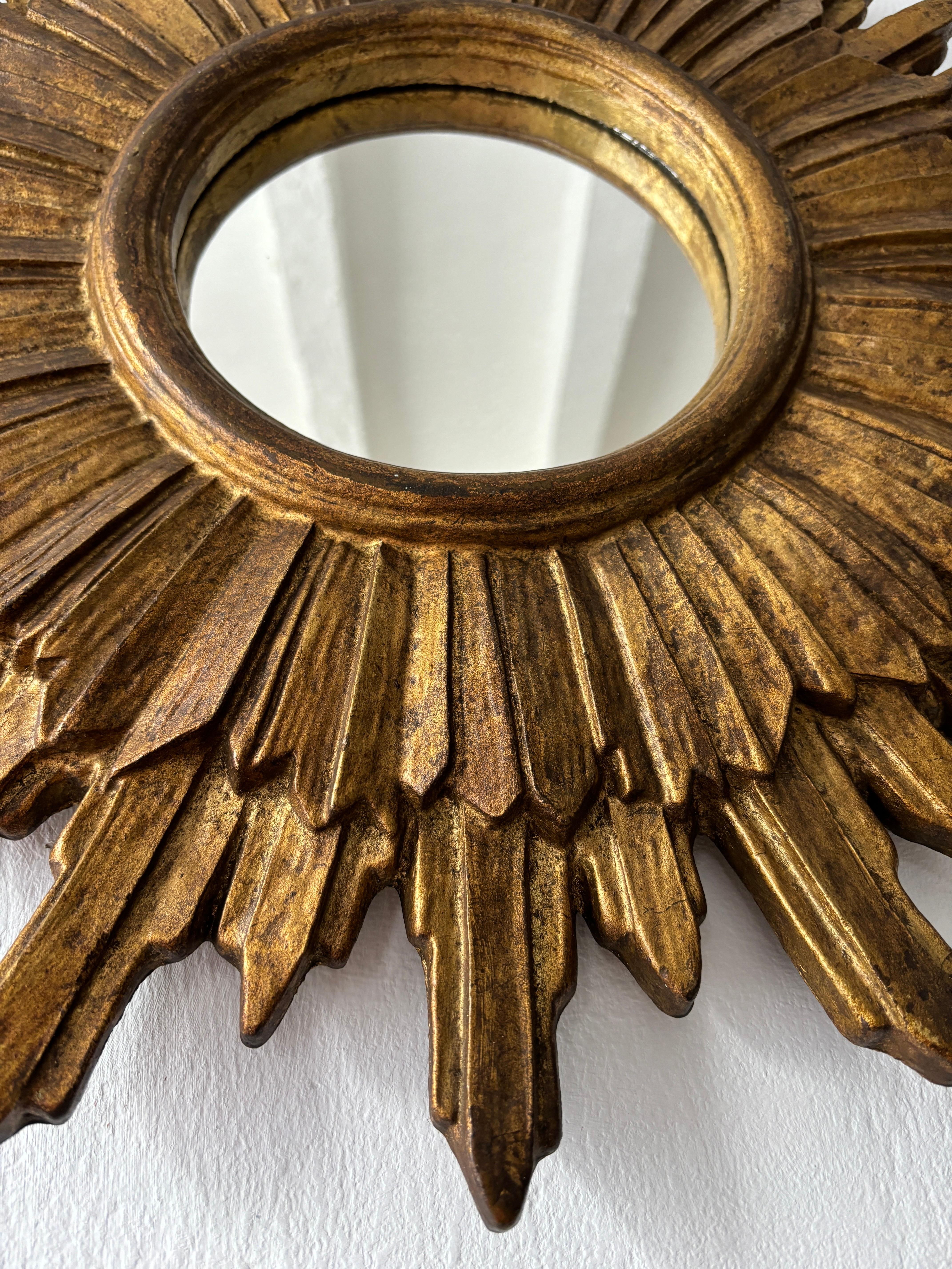 1950s French Big Double Gold Gilt Wood Sunburst Starburst Mirror Mid-century In Good Condition In Modena (MO), Modena (Mo)