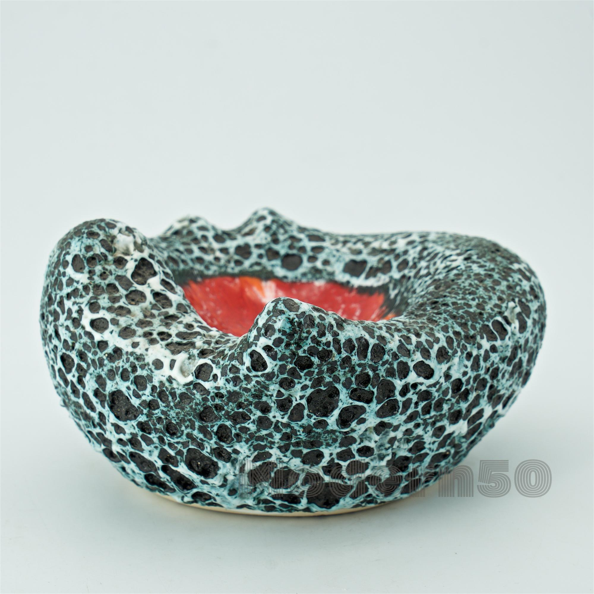 Glazed 1950s French Biomorphic Volcanic Stoneware Bowl Ashtray Vallarius Picasso Jouve For Sale