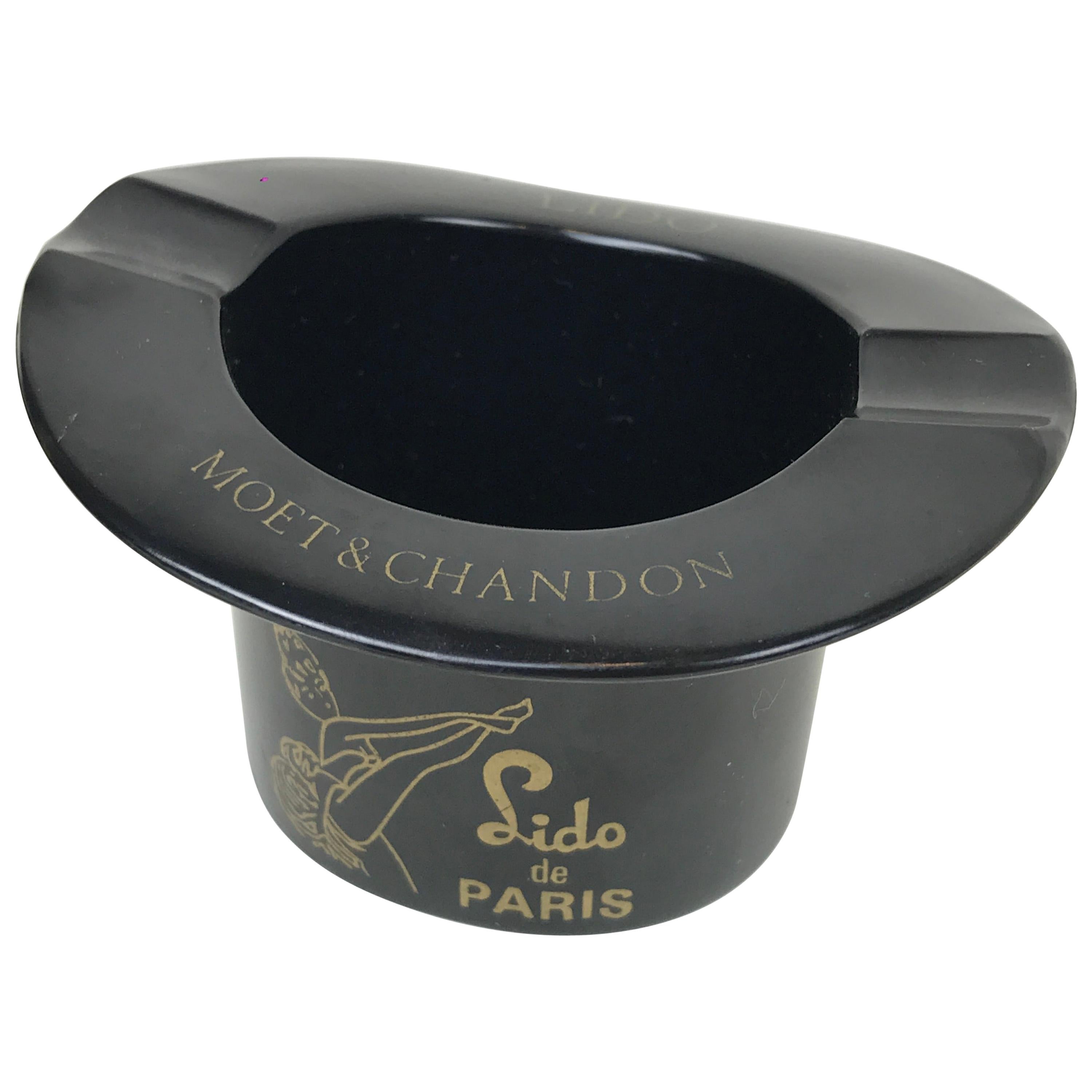 1950s French Black Bakelite Tophat Lido Paris Moet 
Chandon Advertising Ashtray For Sale