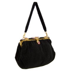 1950's French Black Beaded Evening Bag With Cameos