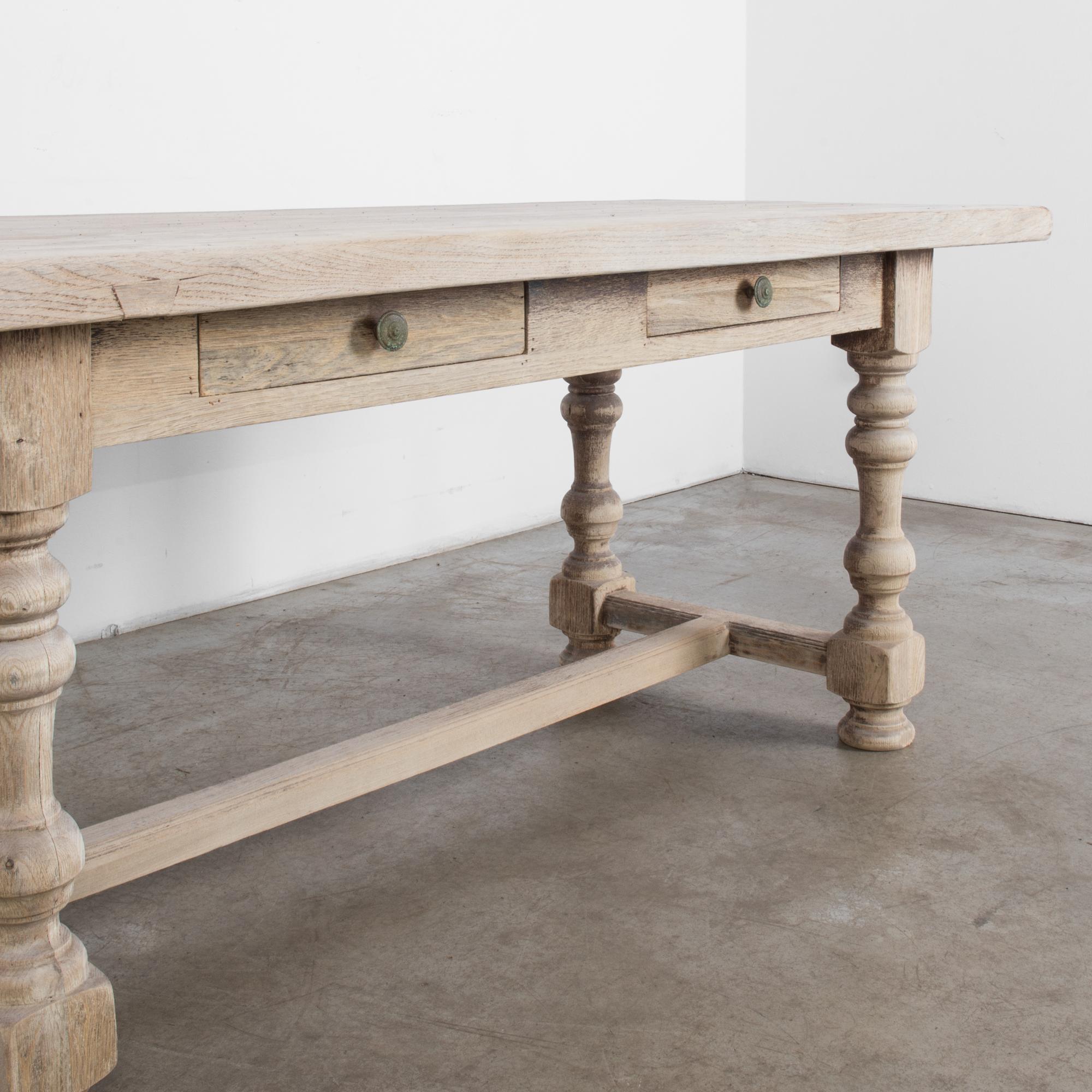 1950s French Bleached Oak Dining Table In Good Condition In High Point, NC