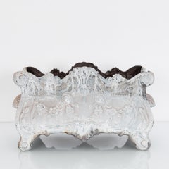 1950s French Blue and White Floral Cast Iron Planter