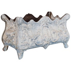 1950s French Blue and White Floral Cast Iron Planter