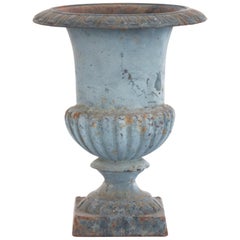 1950s French Blue-Tone Cast Iron Planter