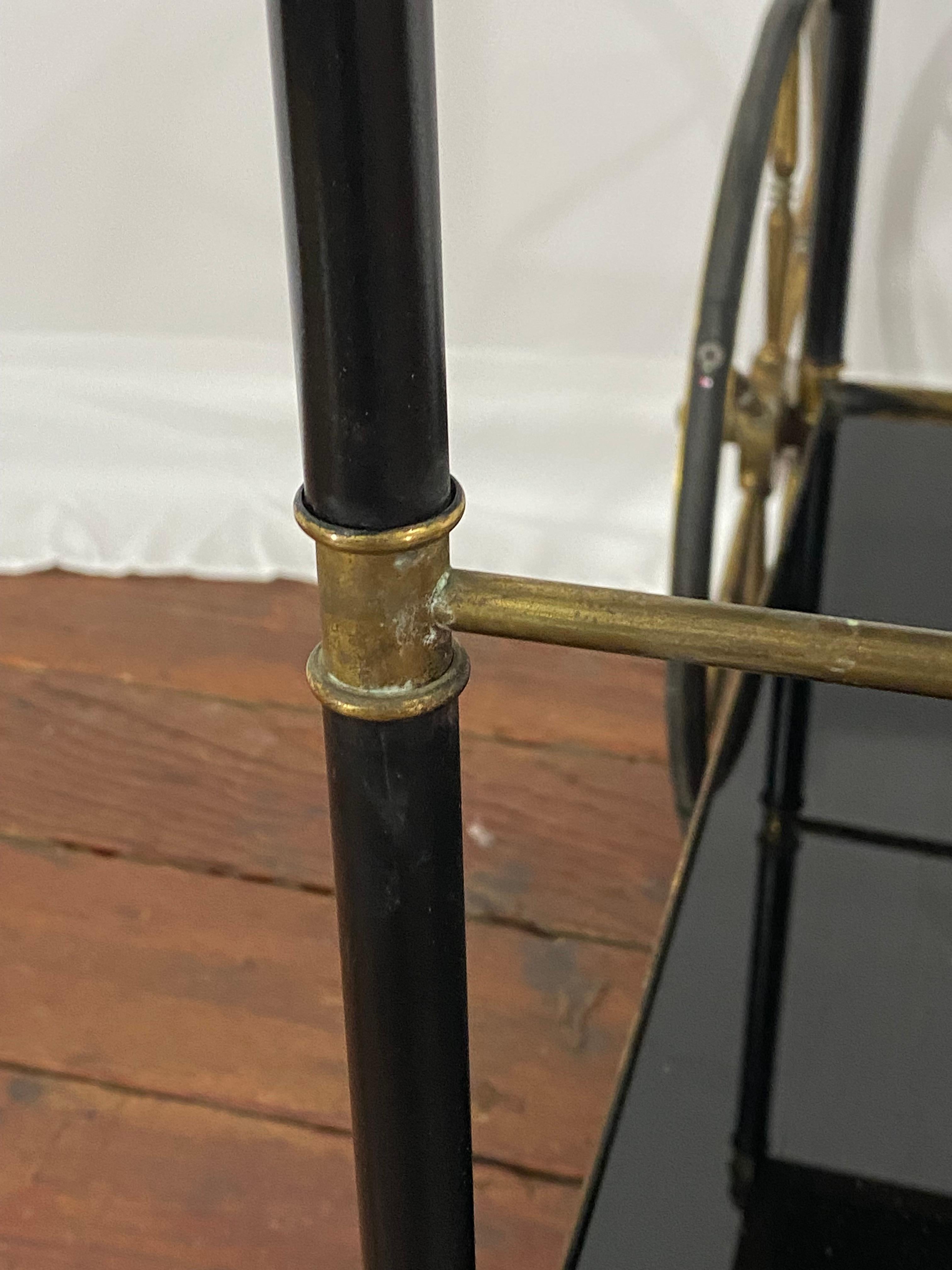 1950s French Brass and Black Vitrolite Glass Bar Cart For Sale 7