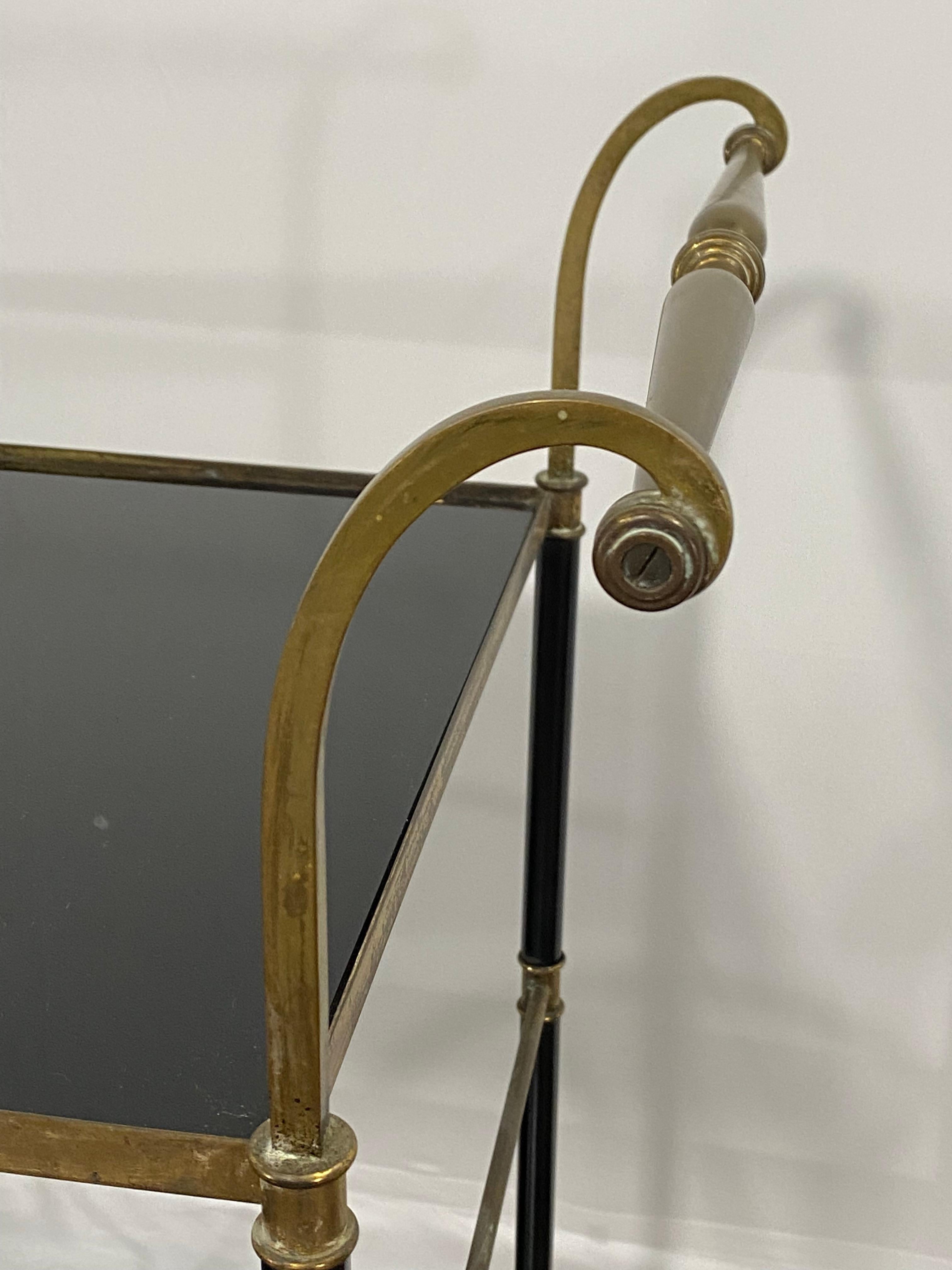 1950s French Brass and Black Vitrolite Glass Bar Cart For Sale 3