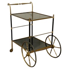 Carrito de bar francés de los años 50 de latón y cristal vitrolita negro