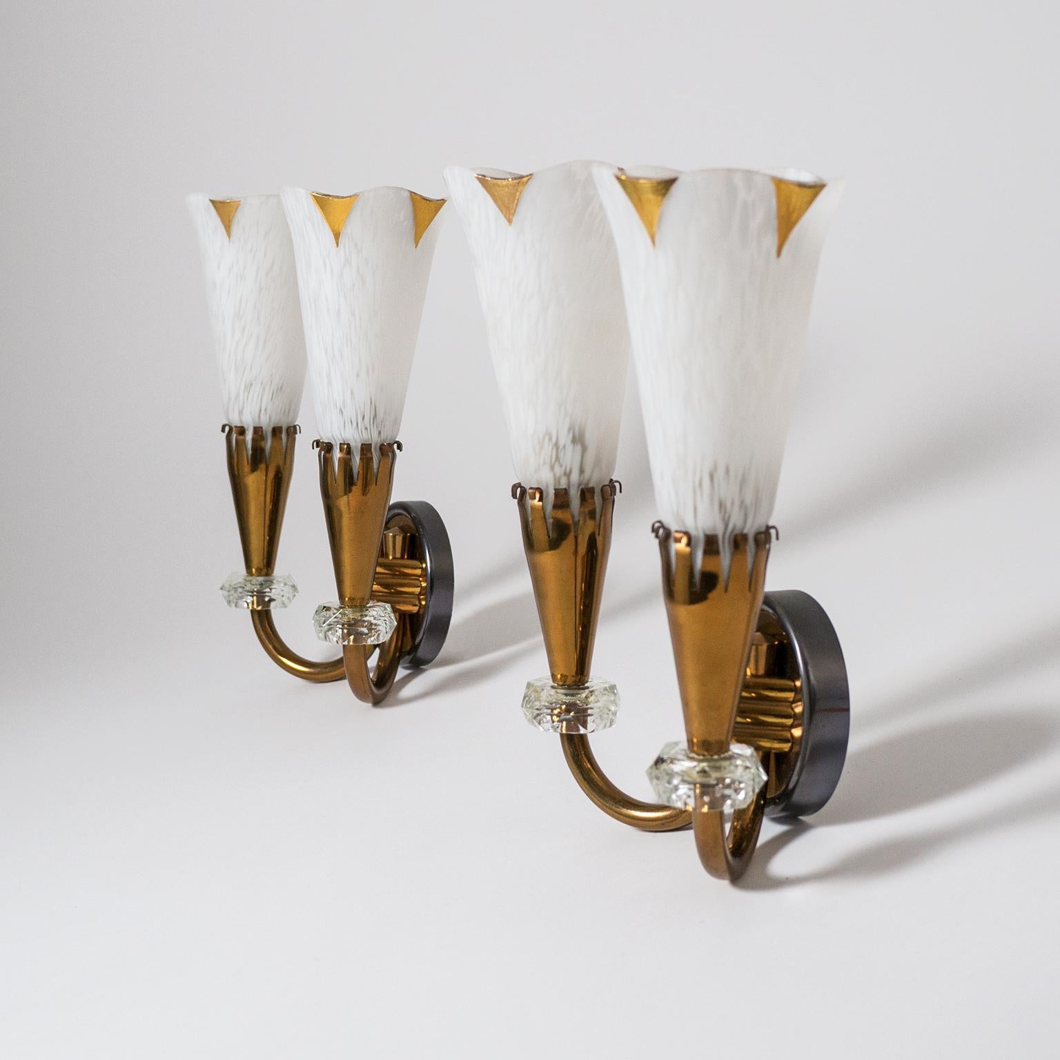 French Brass and Glass Sconces, circa 1950 4