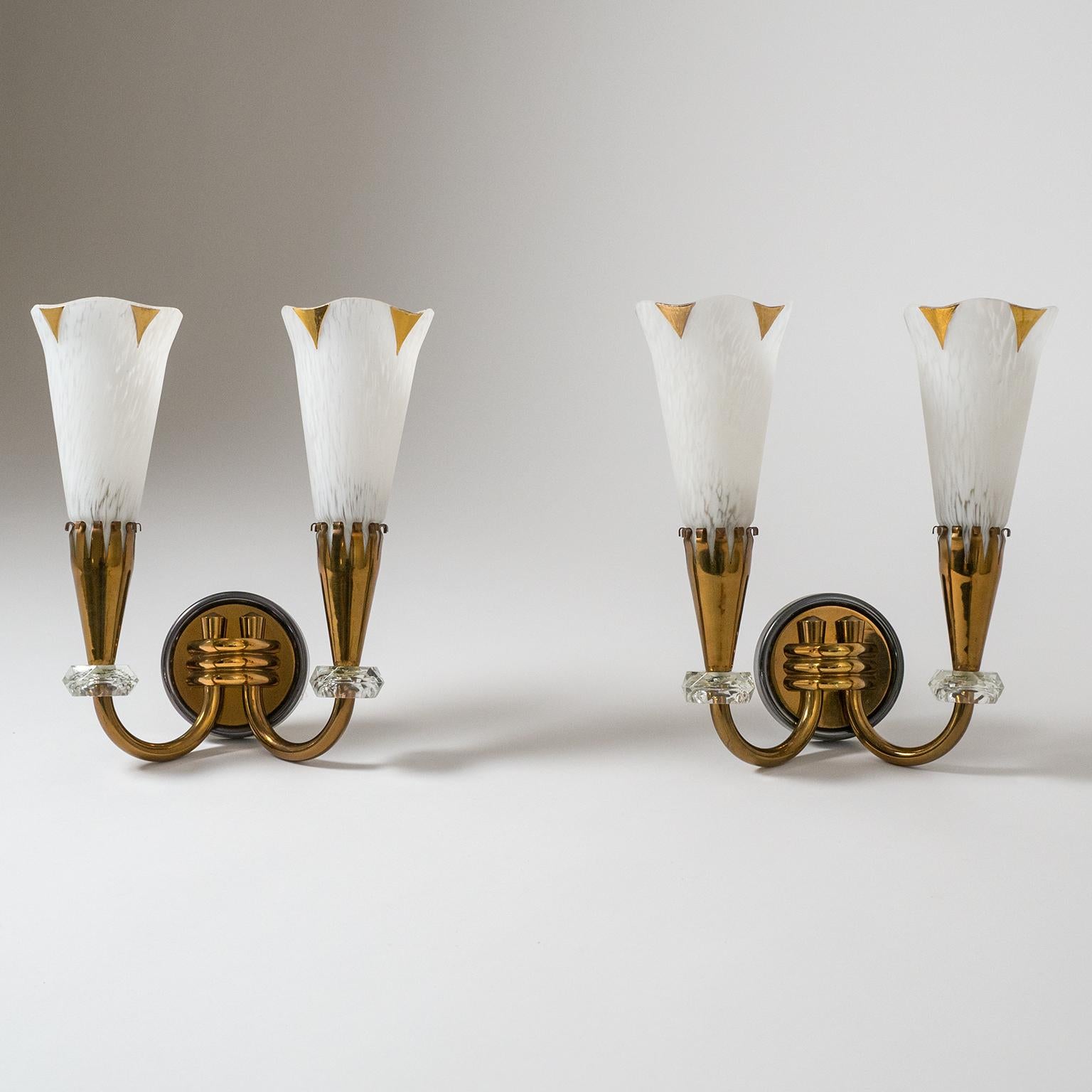 French Brass and Glass Sconces, circa 1950 5