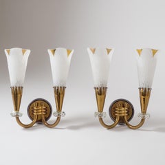French Brass and Glass Sconces, circa 1950