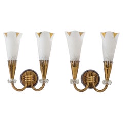 French Brass and Glass Sconces, circa 1950