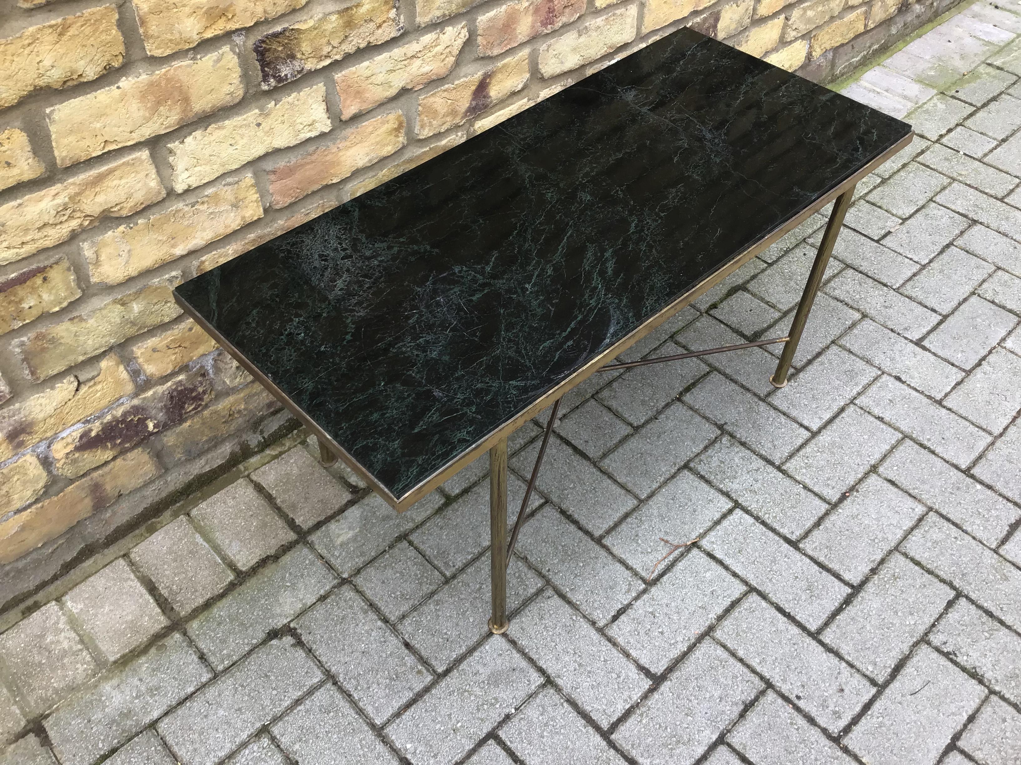 1950 French Brass and Marble Side Tables Green Black 1