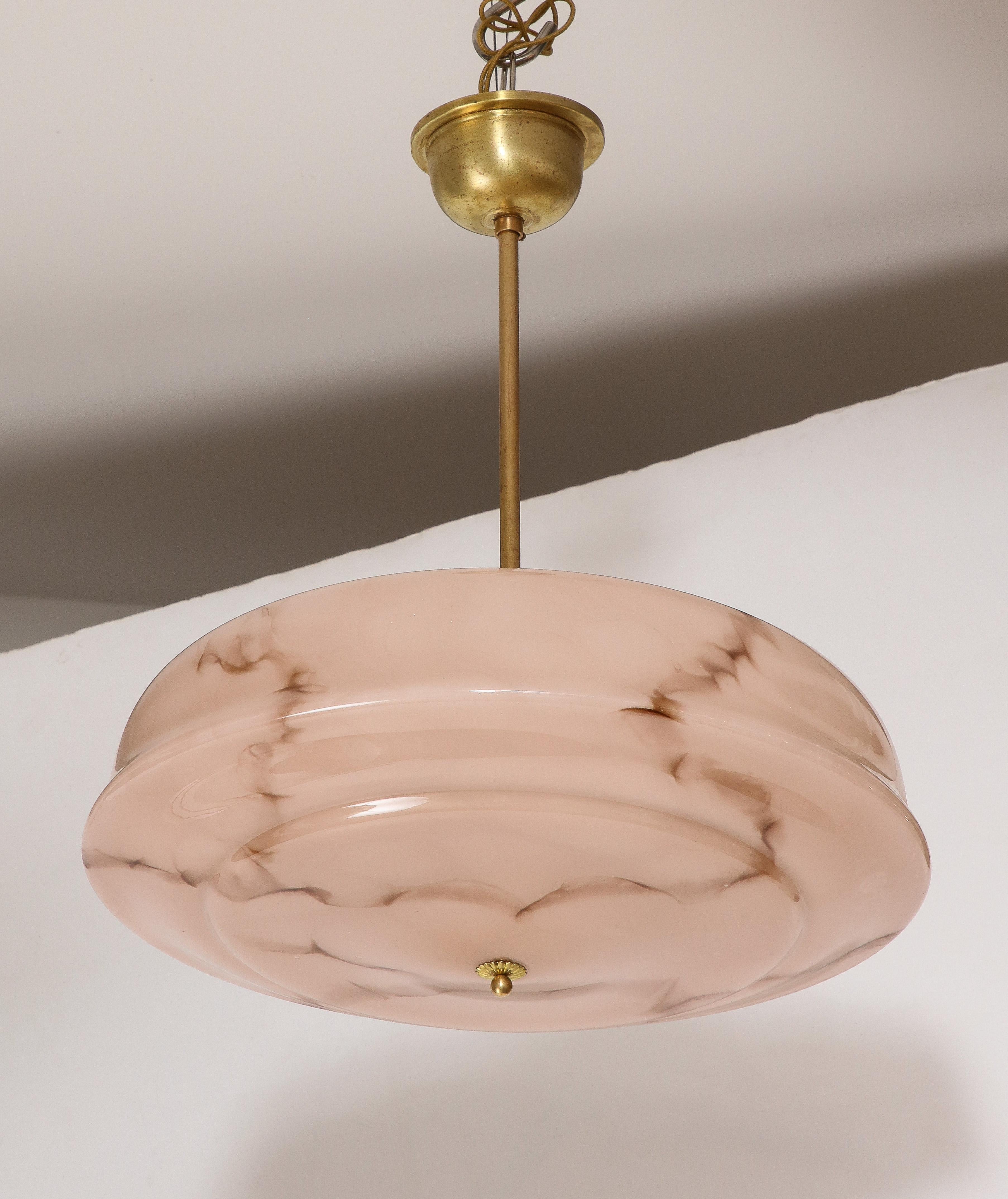 1950's French Brass And Pink Glass Pendant For Sale 4