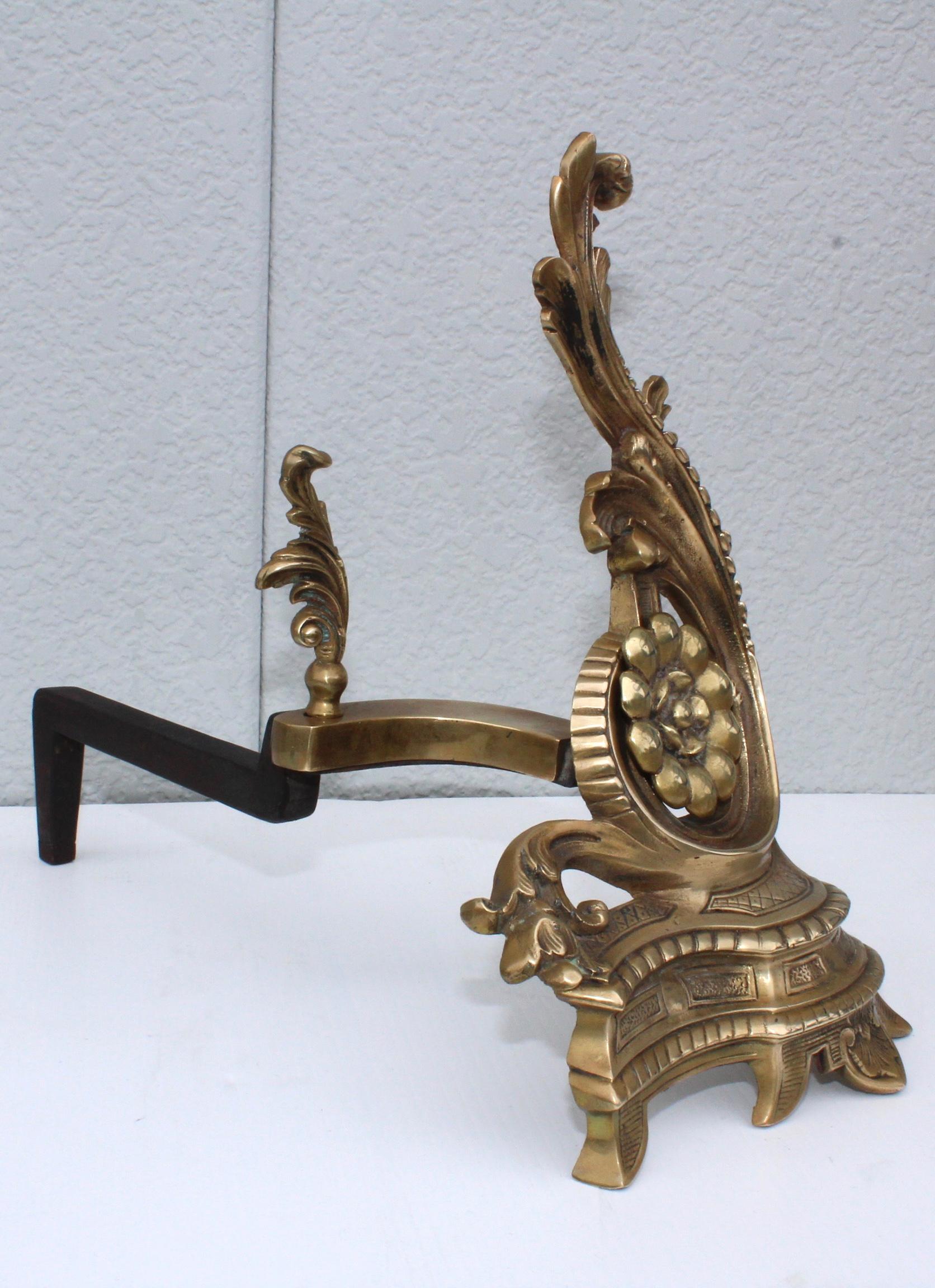 1950s French Brass Andirons For Sale 3