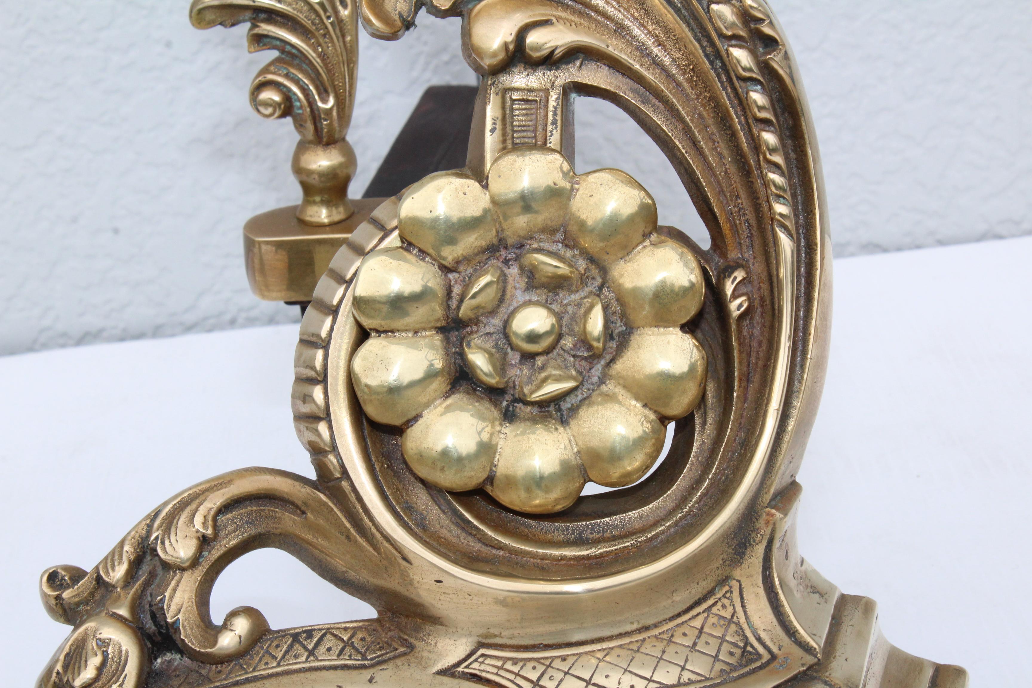 1950s French Brass Andirons For Sale 4