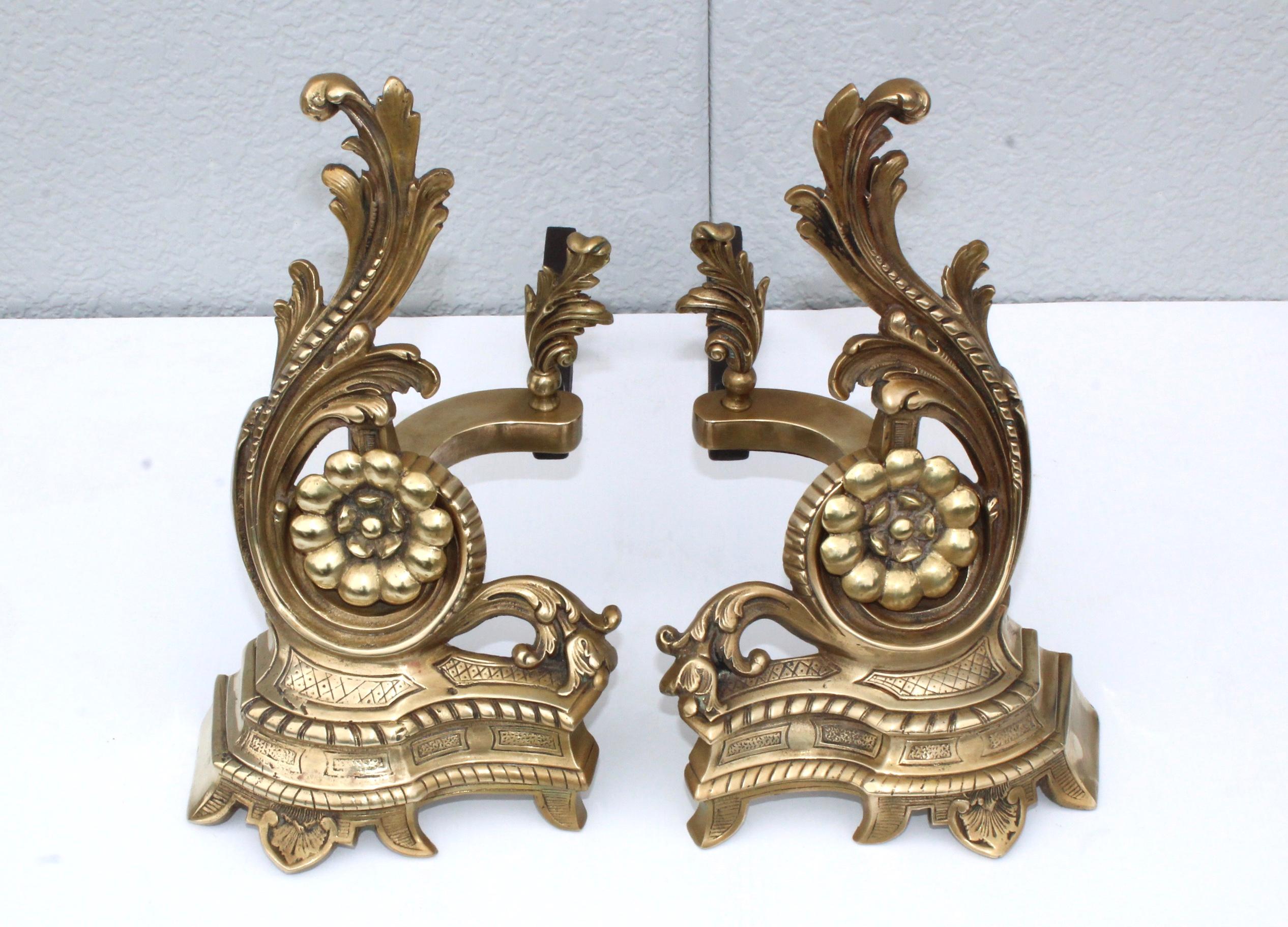 Mid-Century Modern 1950s French Brass Andirons For Sale