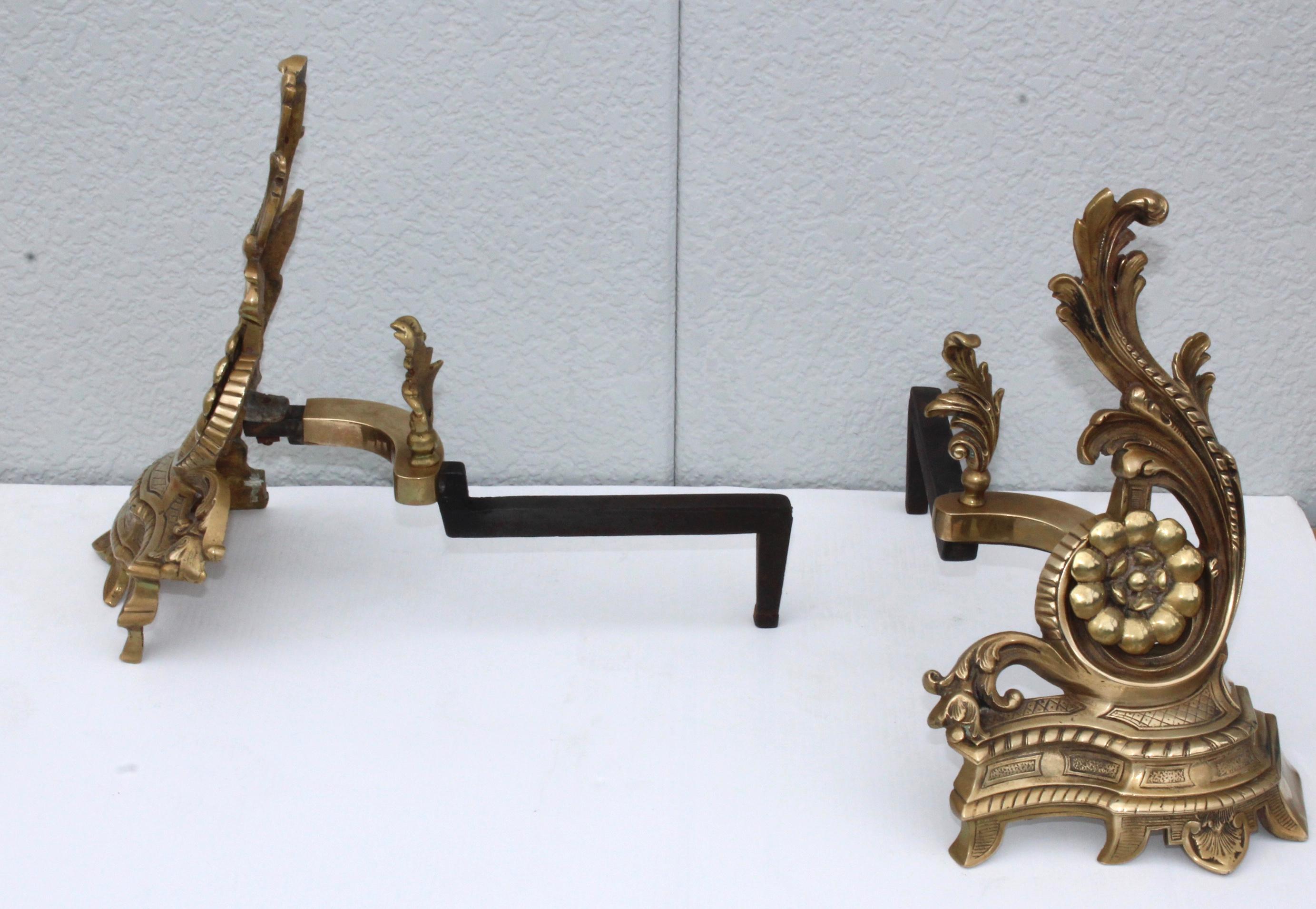 1950s French Brass Andirons In Good Condition For Sale In New York, NY