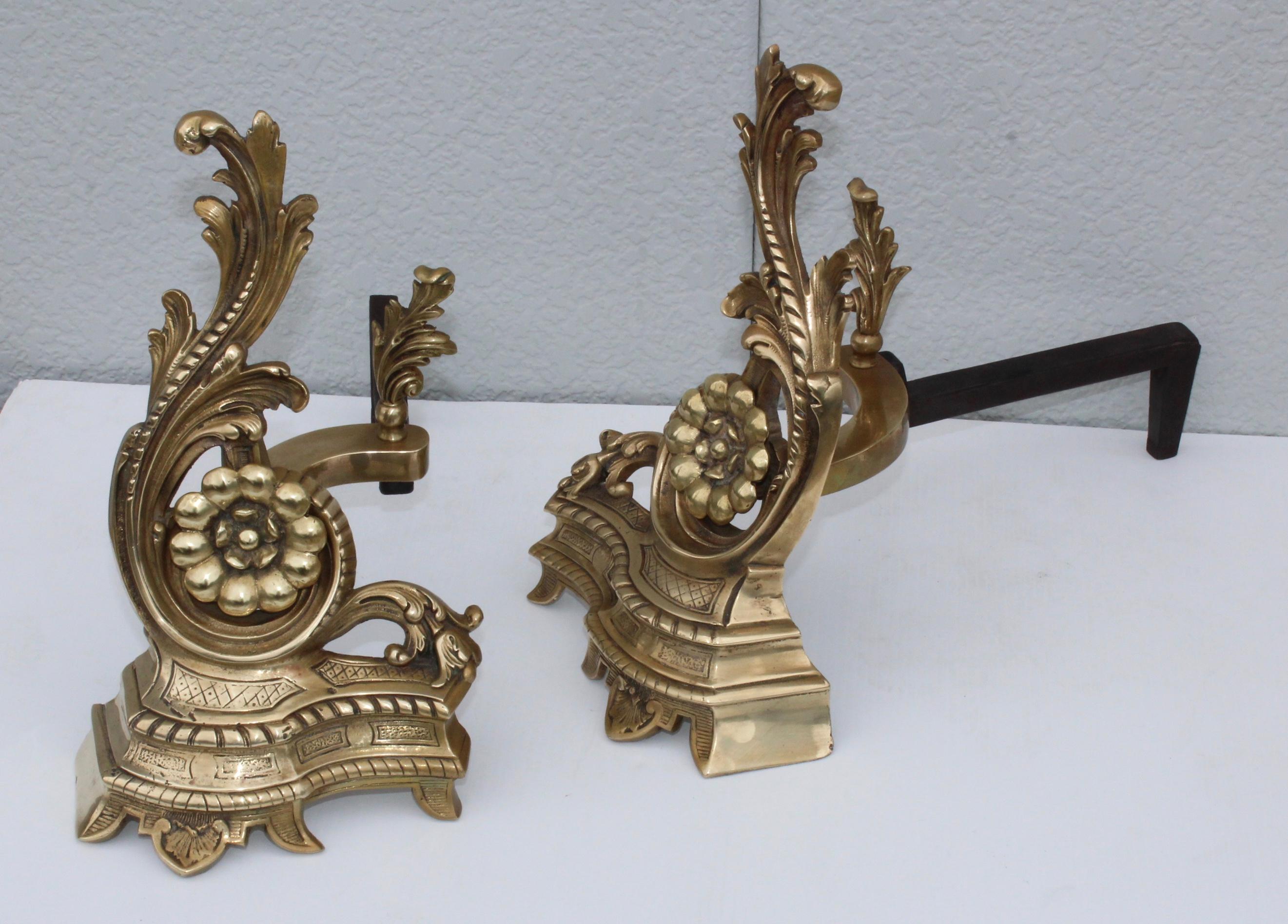 Mid-20th Century 1950s French Brass Andirons For Sale