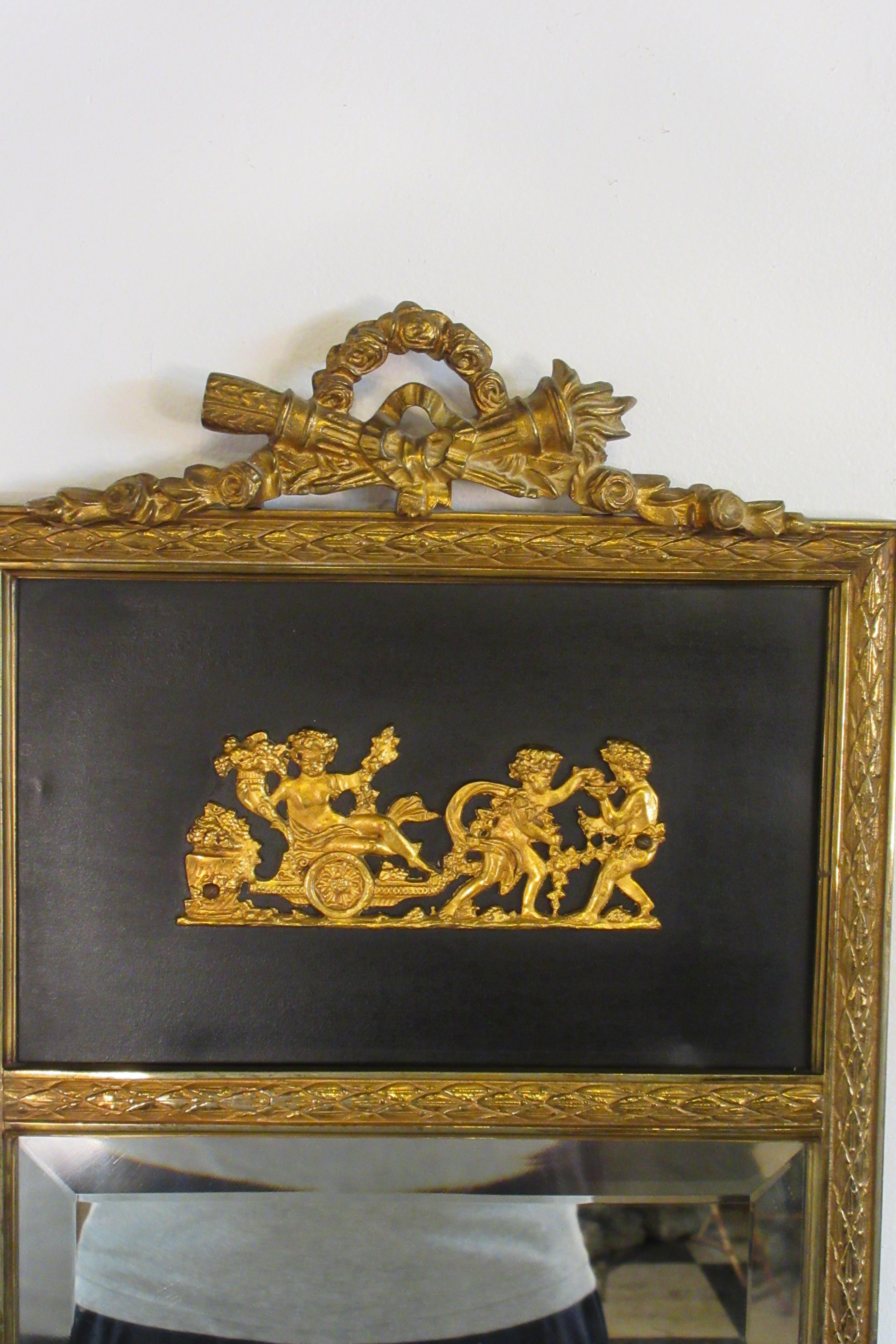1950s French Brass Classical Small Trumeau Mirror In Good Condition In Tarrytown, NY