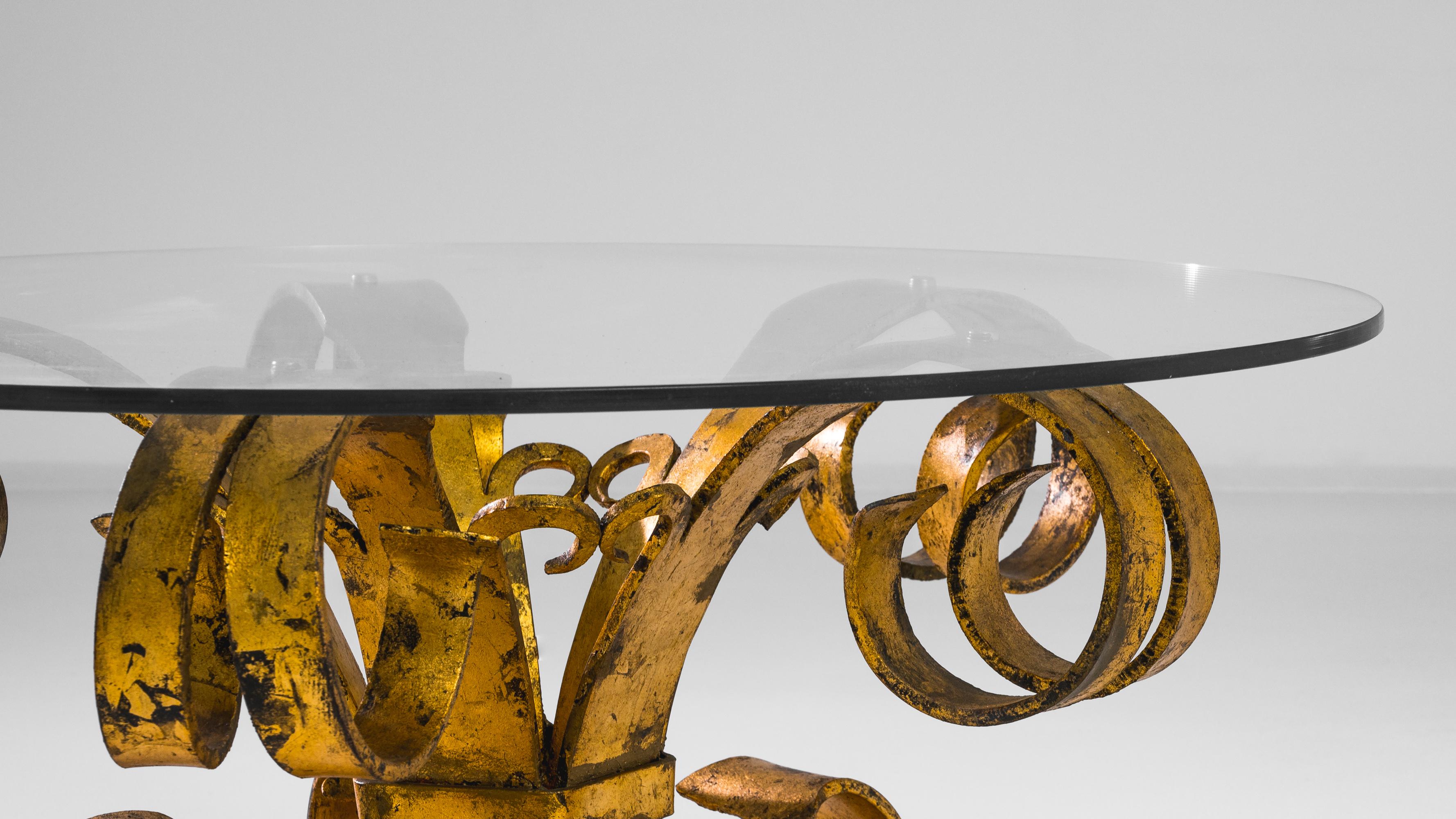 1950s French Brass Coffee Table with Glass Top 1
