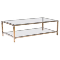 1950s French Brass Coffee Table with Glass Top