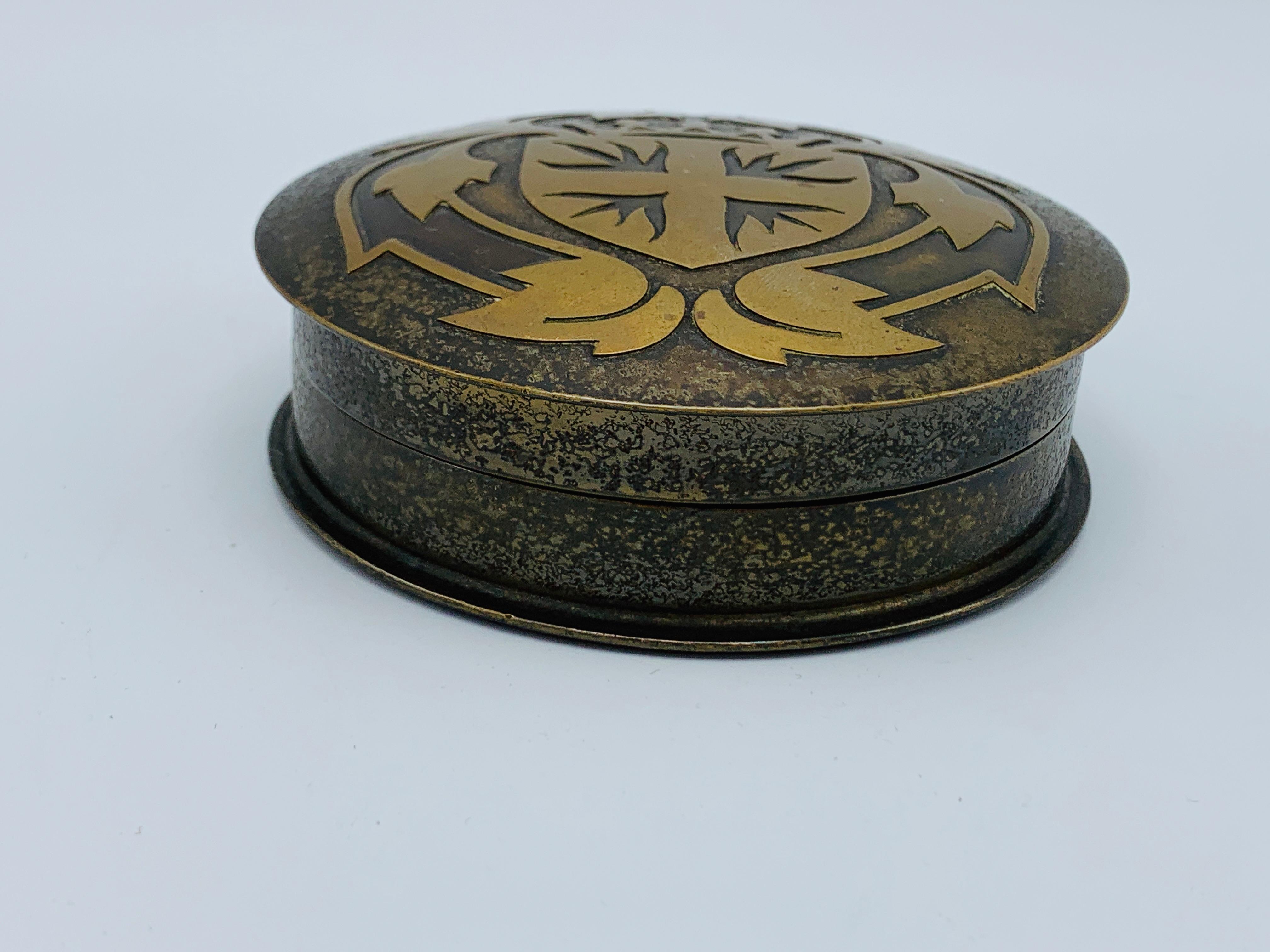 1950s French Brass Shielded Crest Coasters and Box, Set of 5 For Sale 1