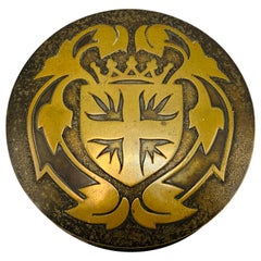 1950s French Brass Shielded Crest Coasters and Box, Set of 5