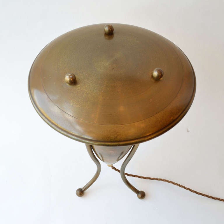 1950's French Brass Table Lamp on Tripod Legs In Good Condition In London, GB