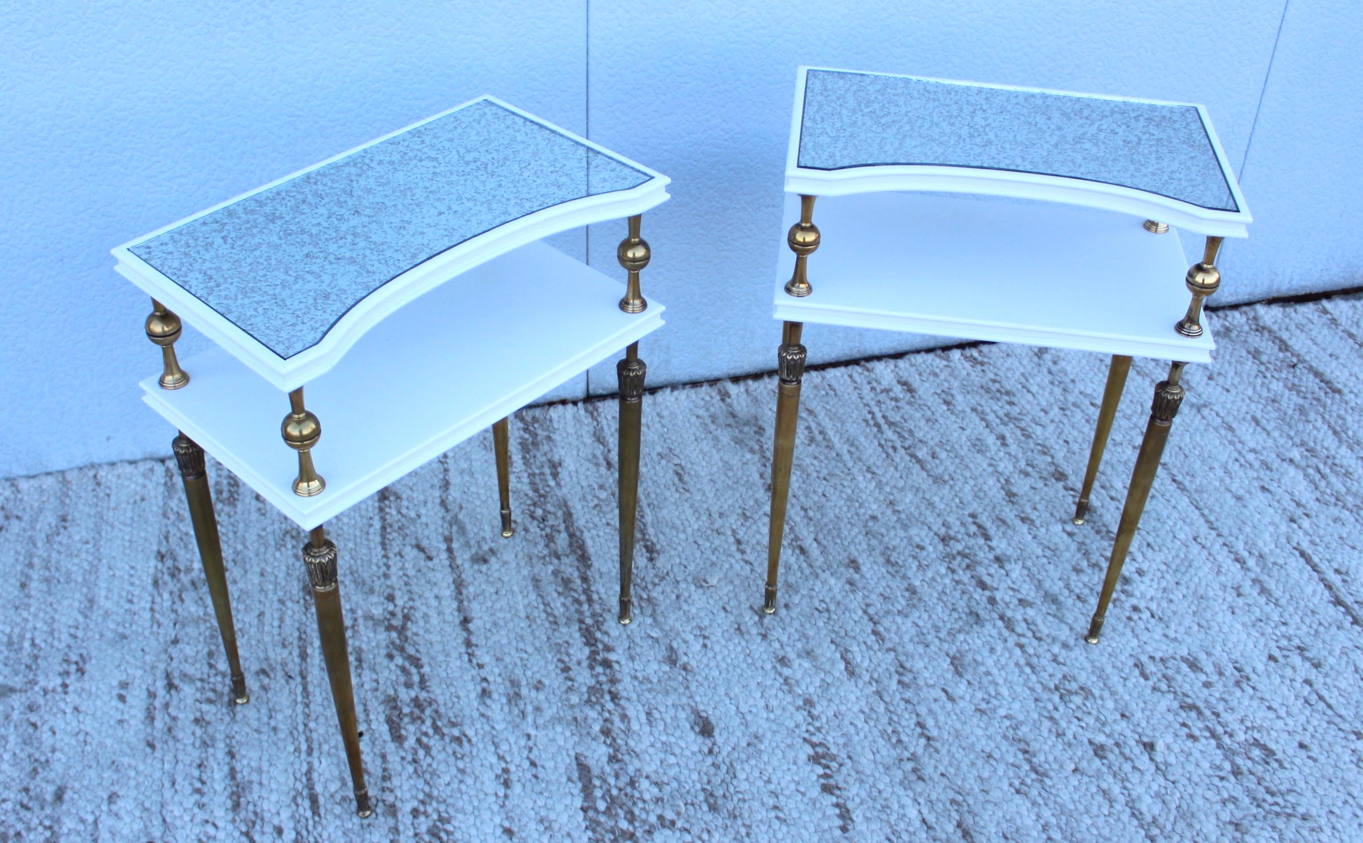 Mid-Century Modern 1950s French Brass Two-Tier End Tables