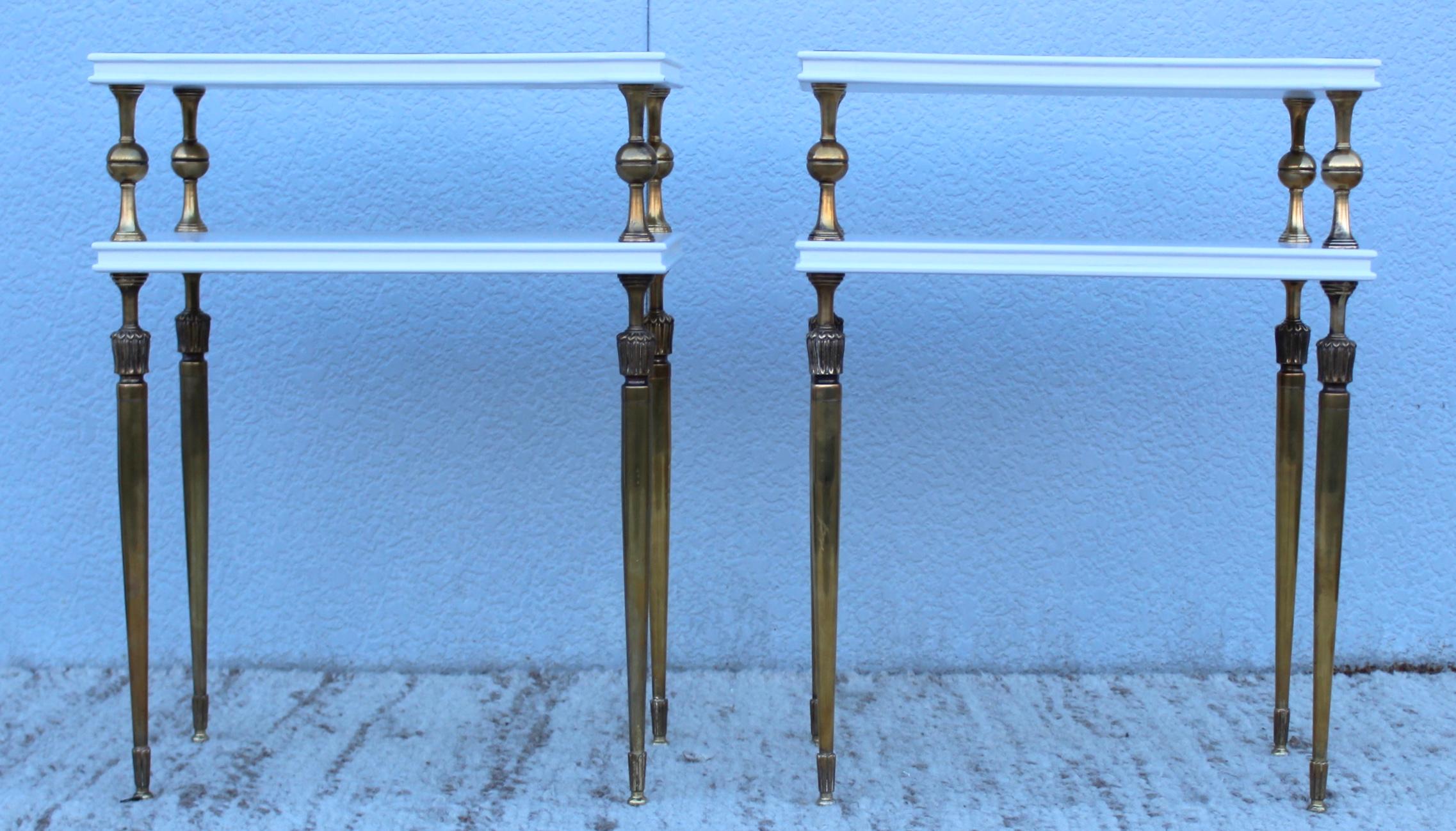1950s French Brass Two-Tier End Tables In Good Condition In New York, NY
