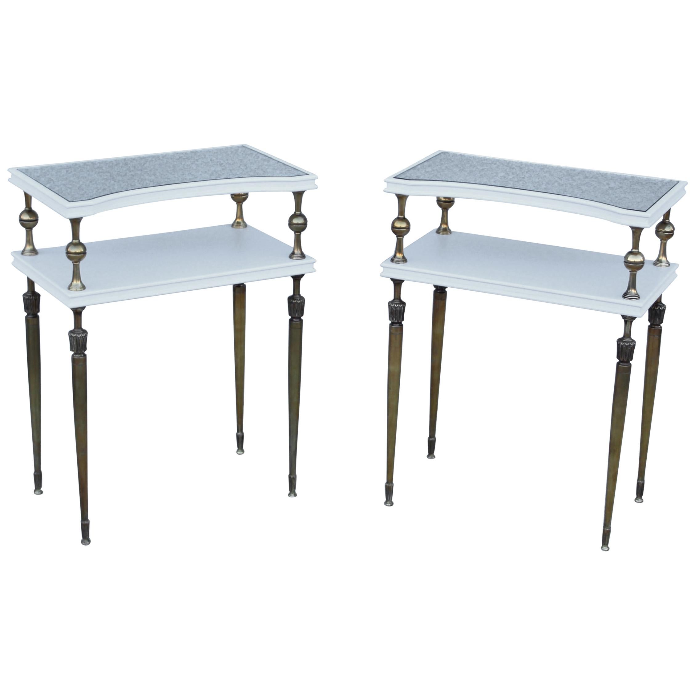1950s French Brass Two-Tier End Tables