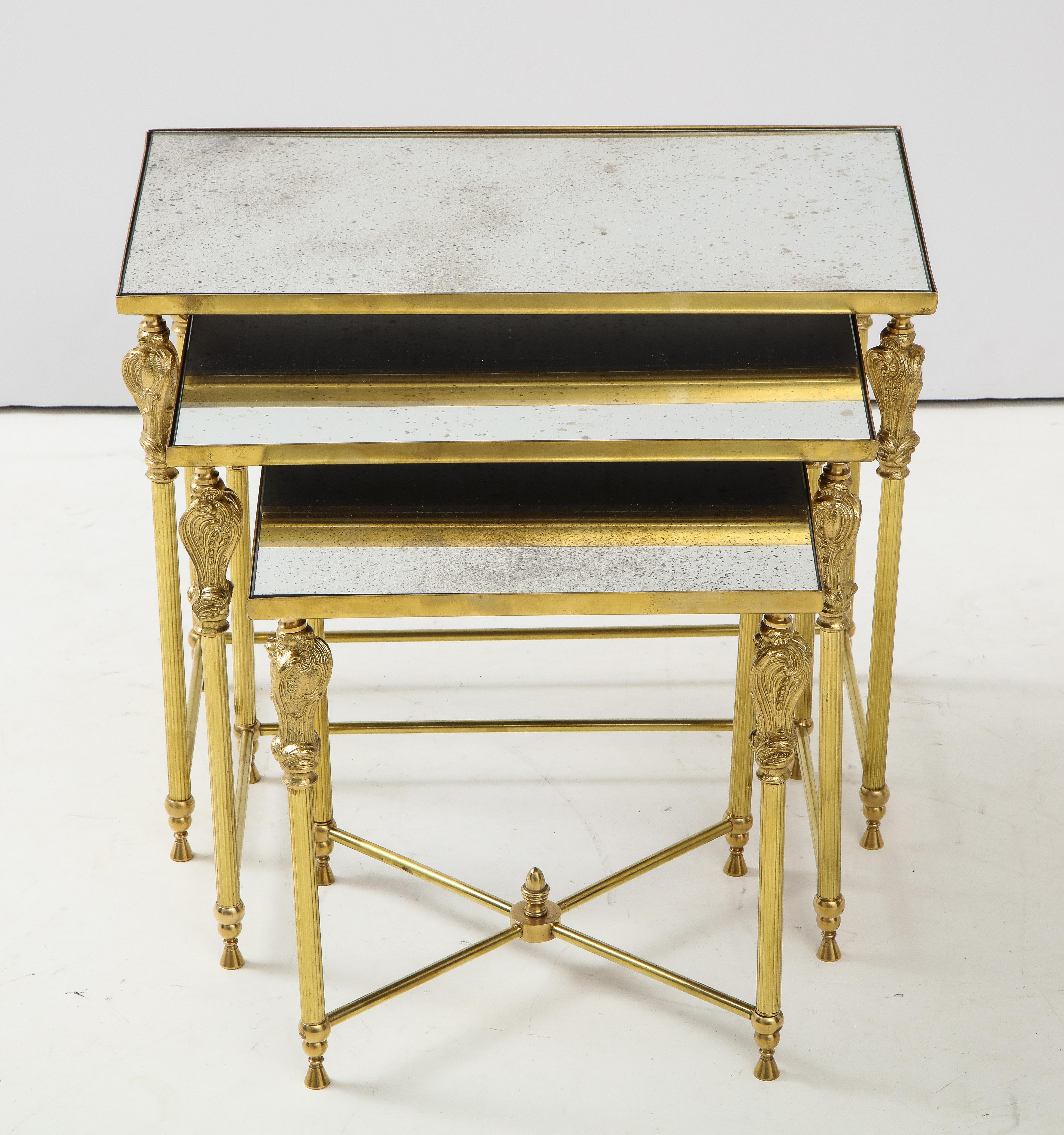 1950s French Bronze and Brass Nesting Tables For Sale 5