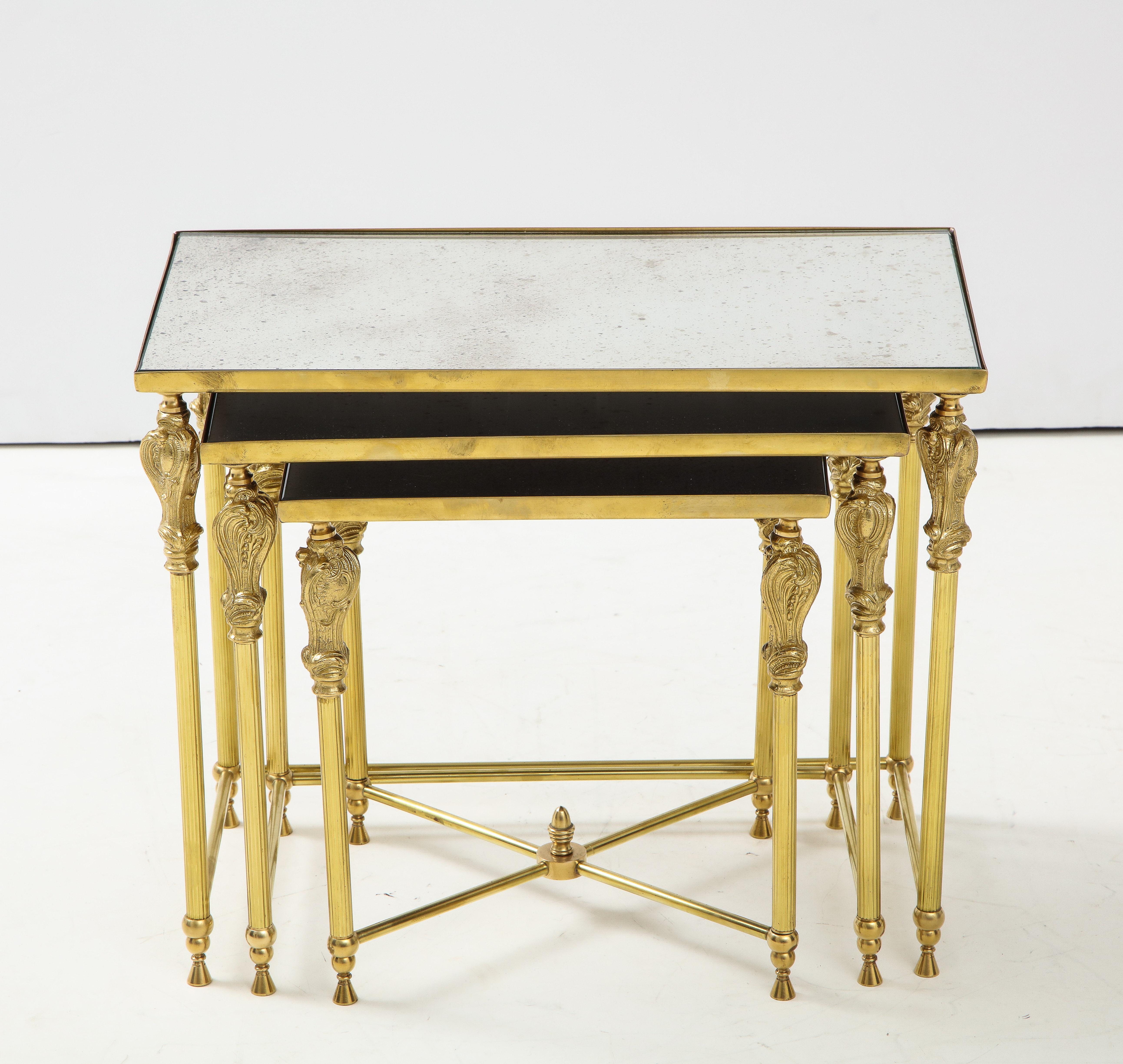 1950s French Bronze and Brass Nesting Tables For Sale 8