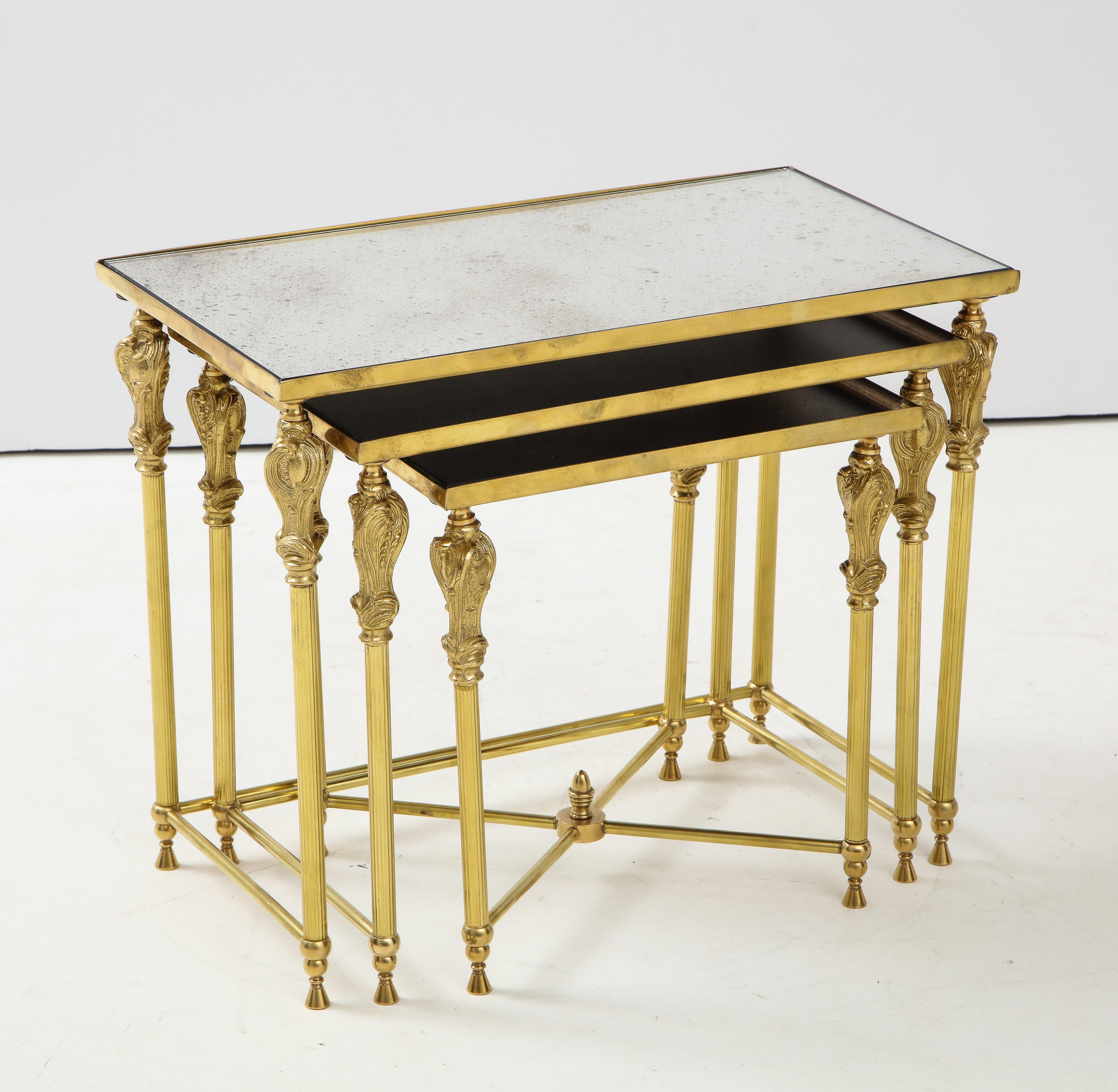 1950s French Bronze and Brass Nesting Tables For Sale 9