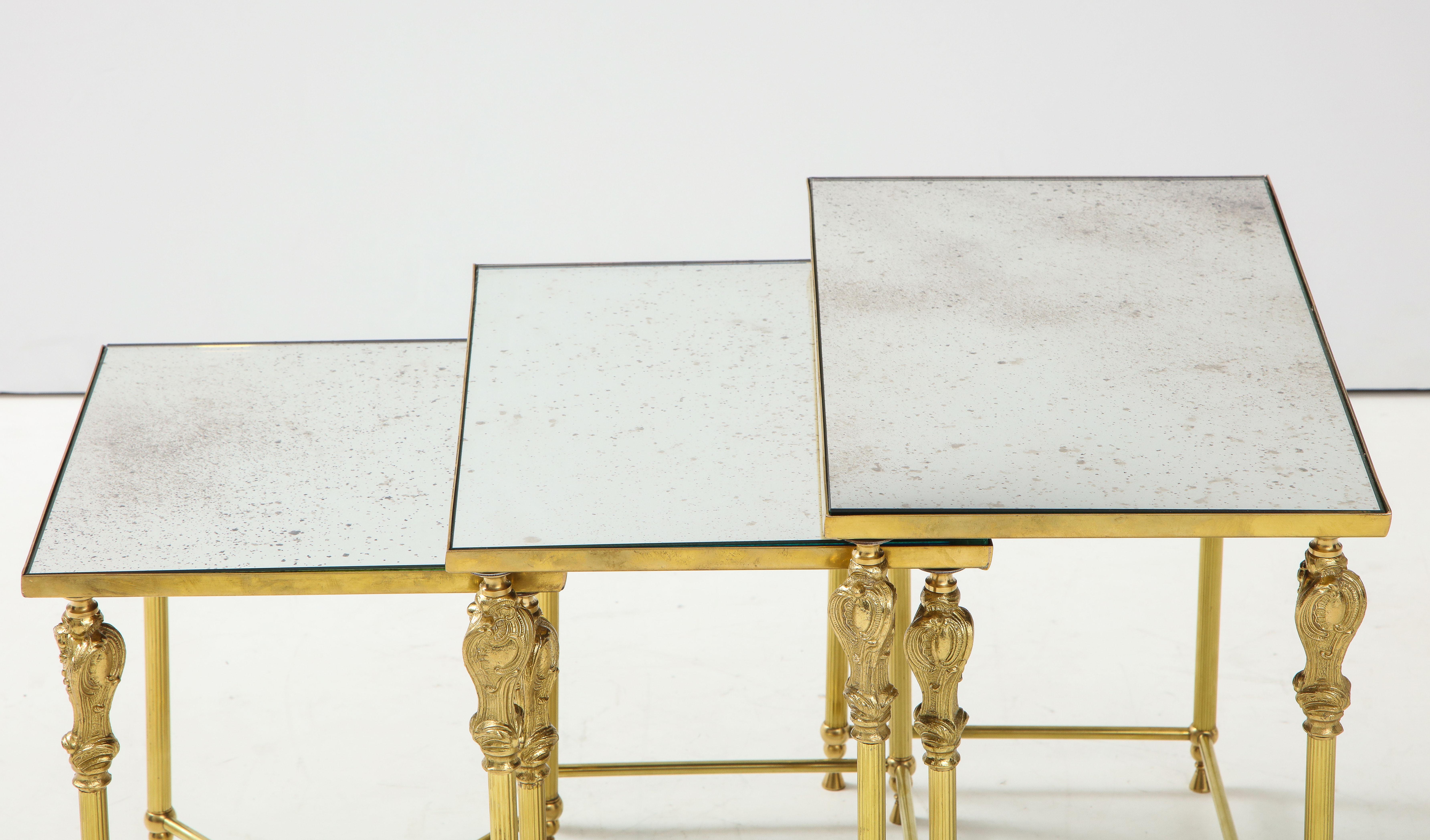 1950s French Bronze and Brass Nesting Tables For Sale 1