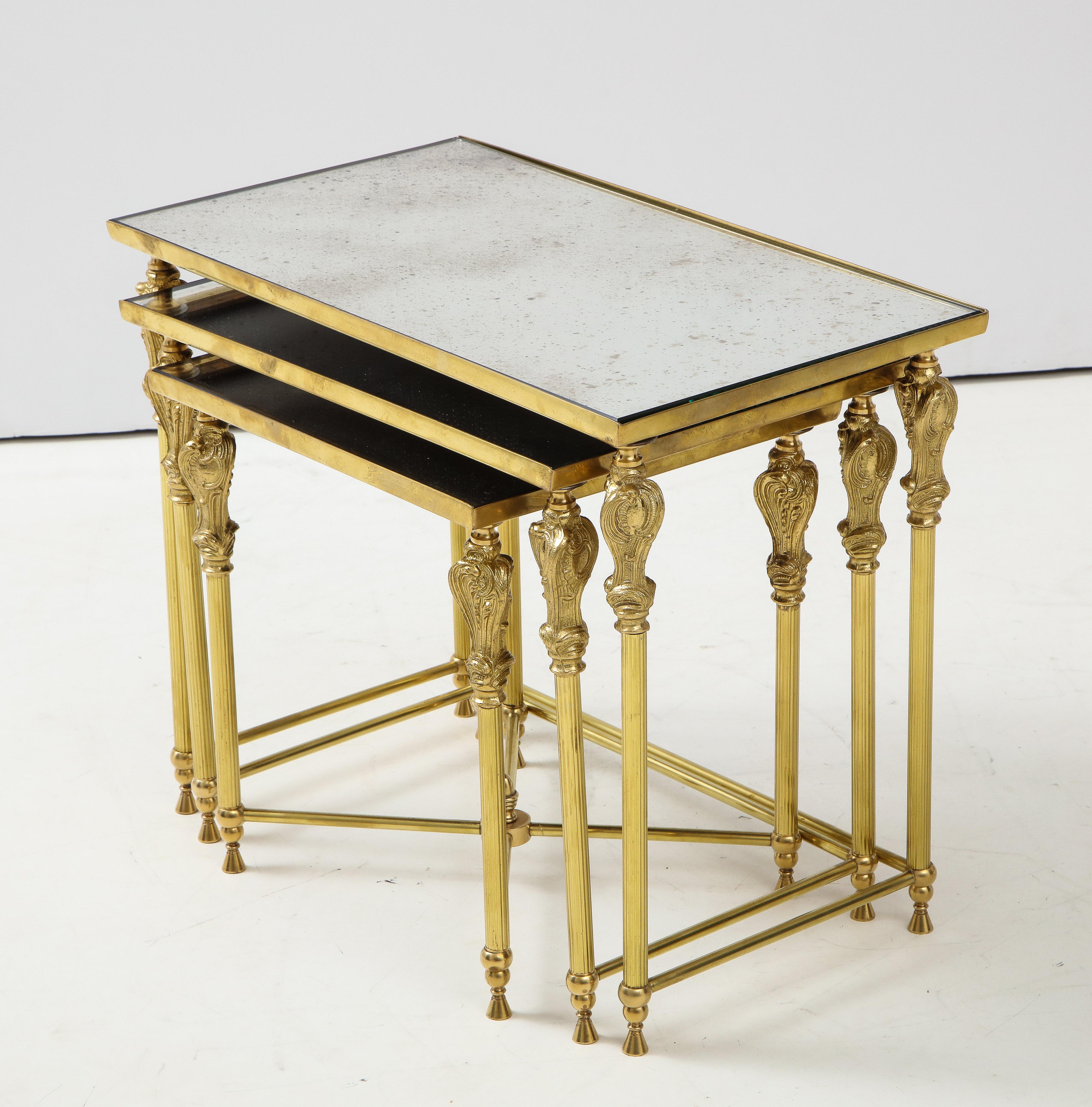 1950s French Bronze and Brass Nesting Tables For Sale 4